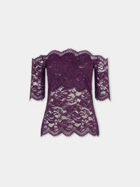Short-sleeve top in magenta layered lace
