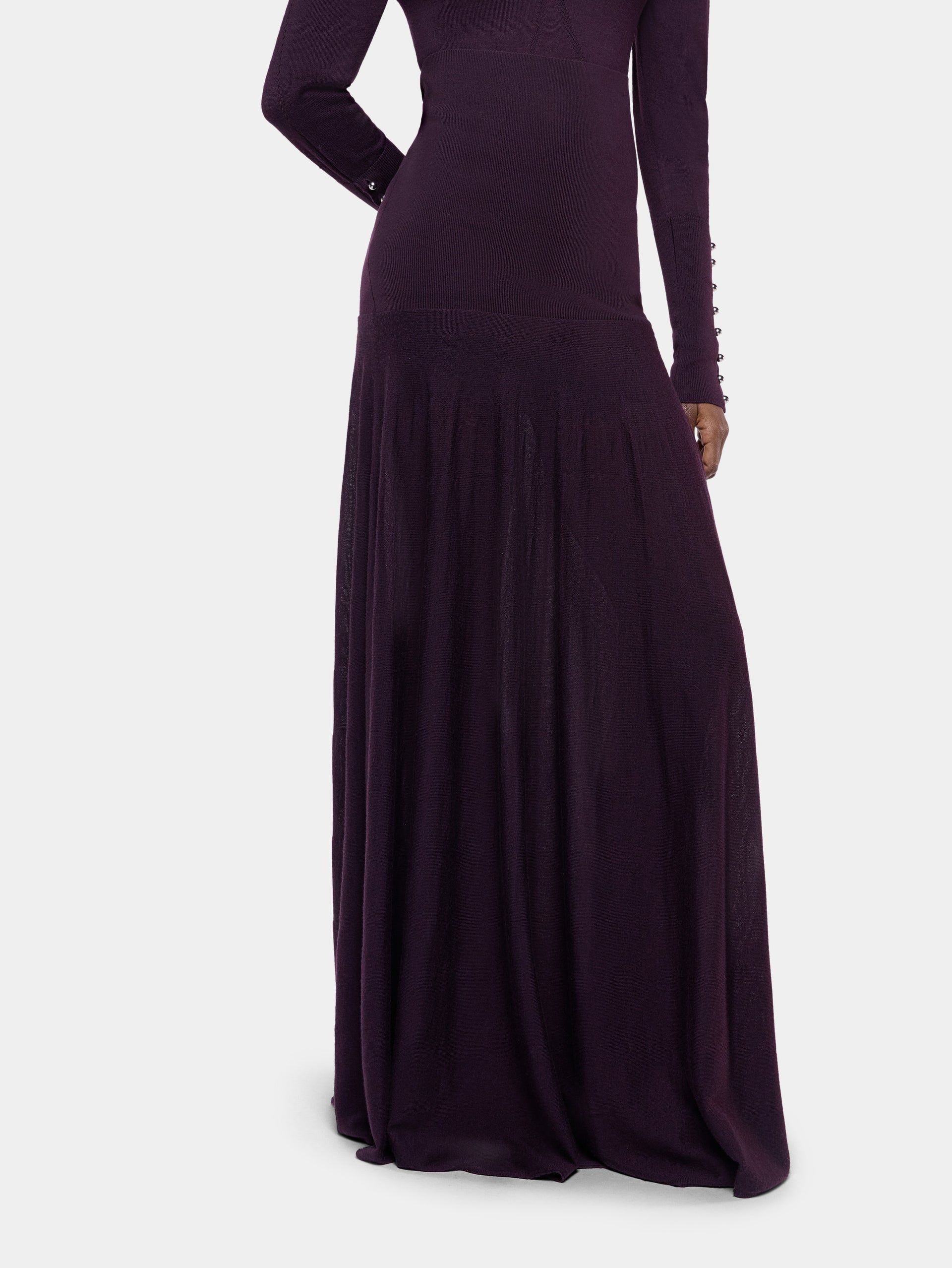 Magenta wool long knit fluid skirt