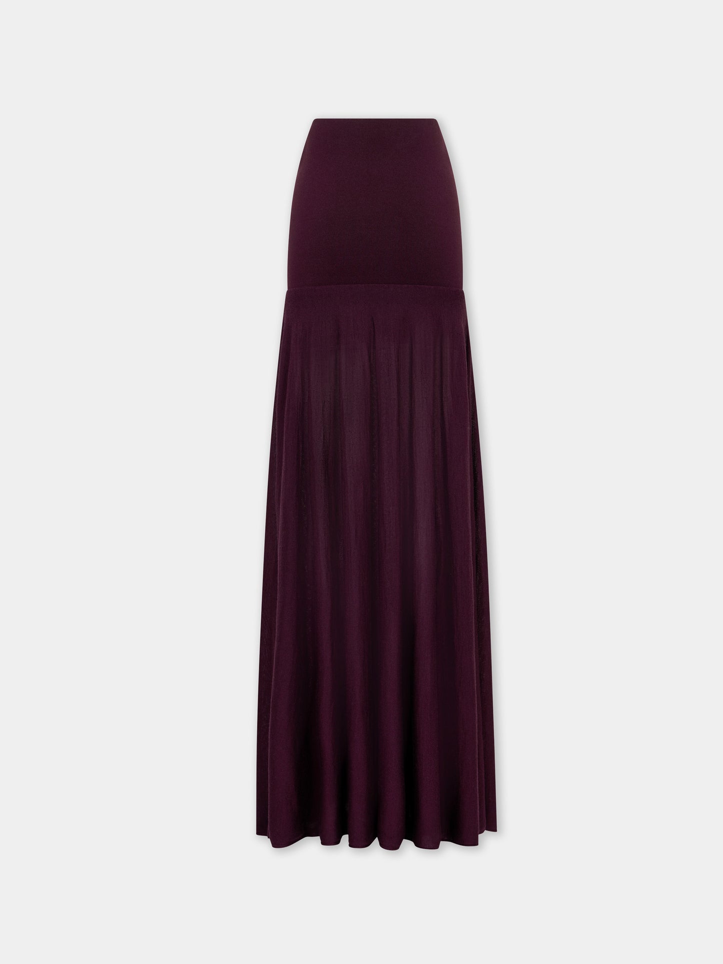 Magenta wool long knit fluid skirt