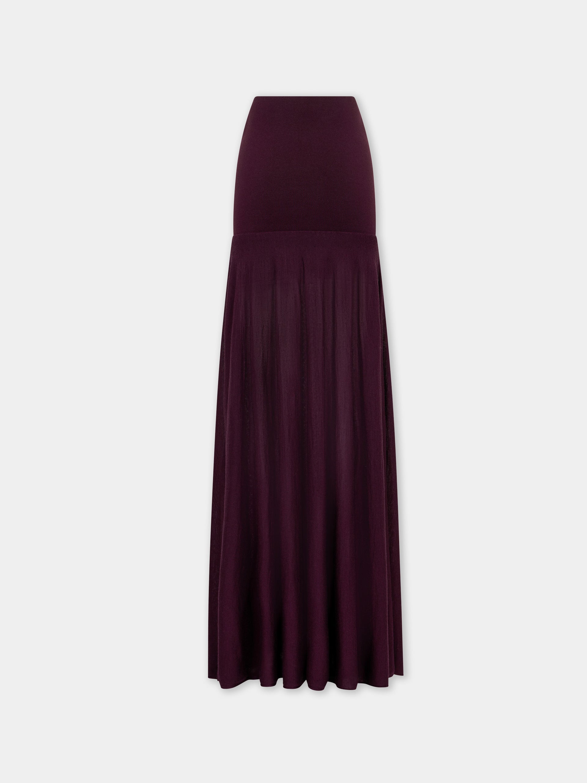 Magenta wool long knit fluid skirt