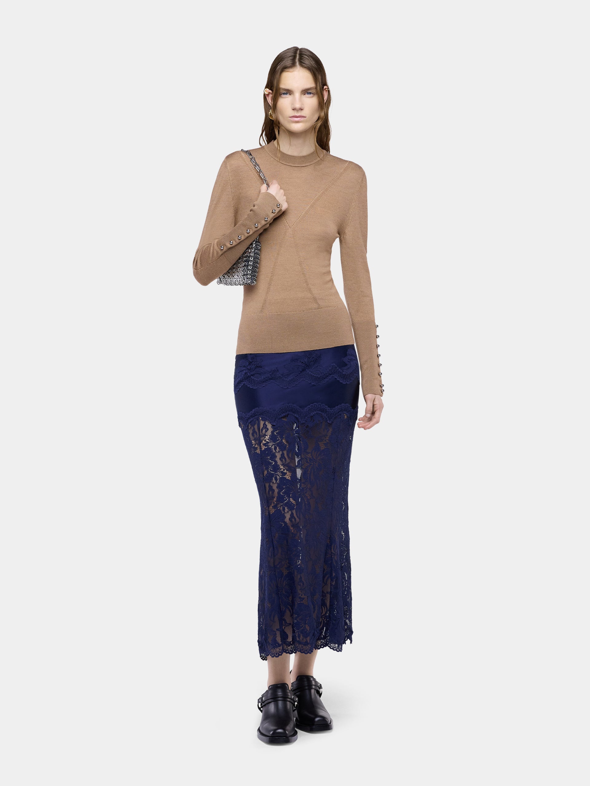 Camel wool long-sleeve sweater