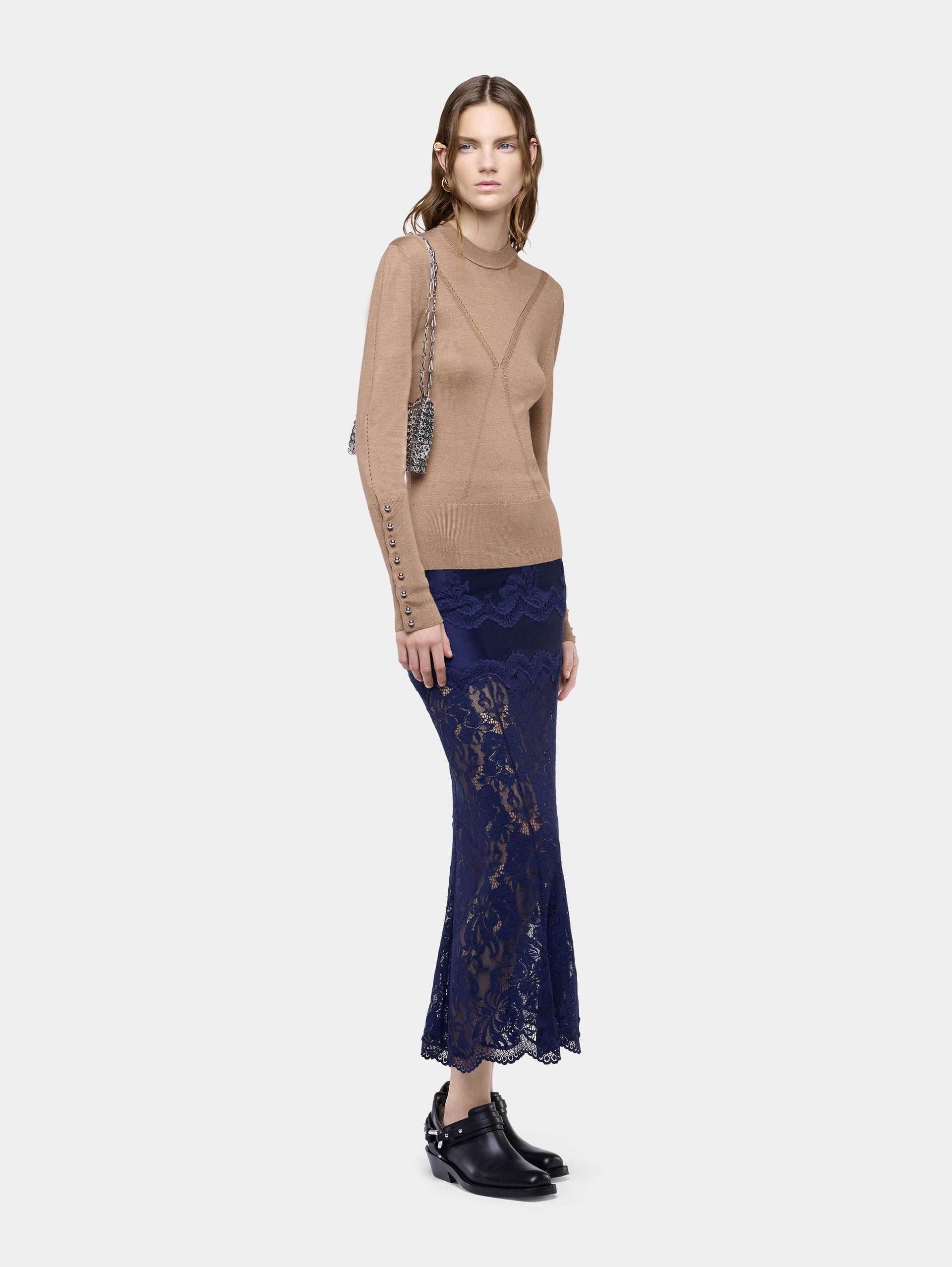 Camel wool long-sleeve sweater