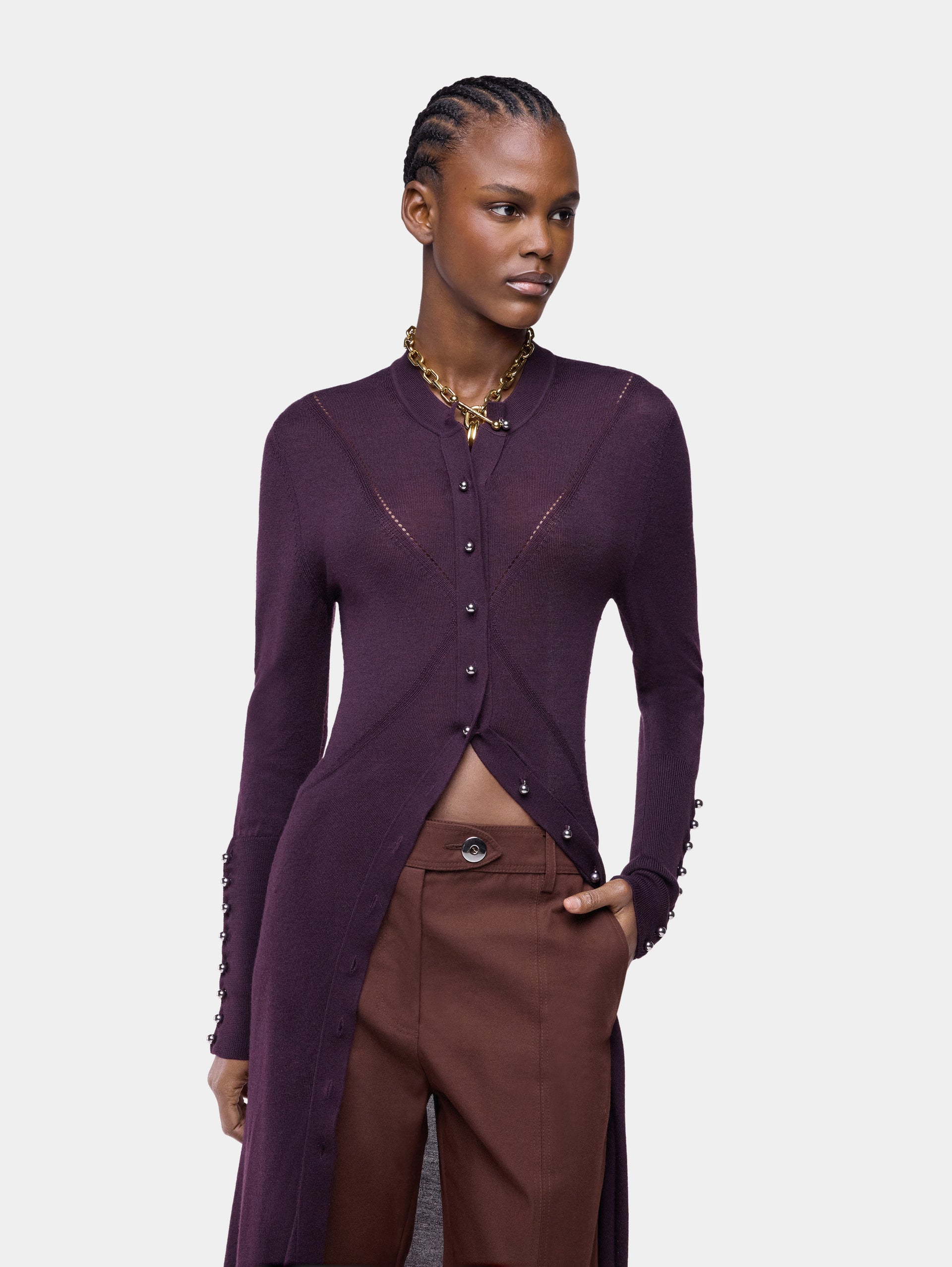 Magenta wool long-sleeve cardigan
