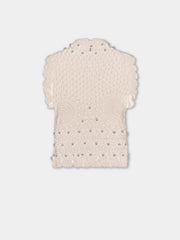 Handmade sleeveless top in ecru crochet