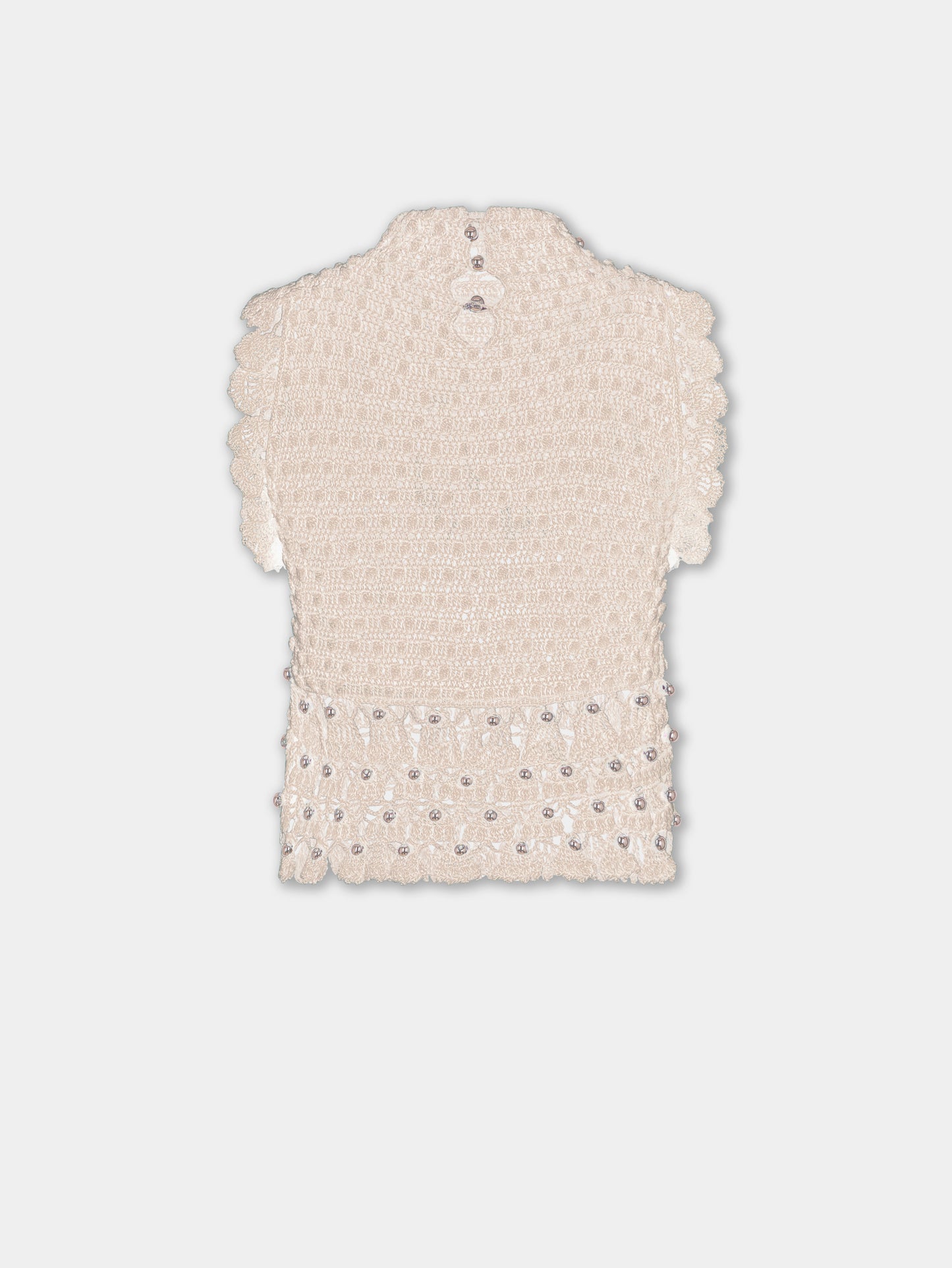 Top sans manches fait main en crochet écru