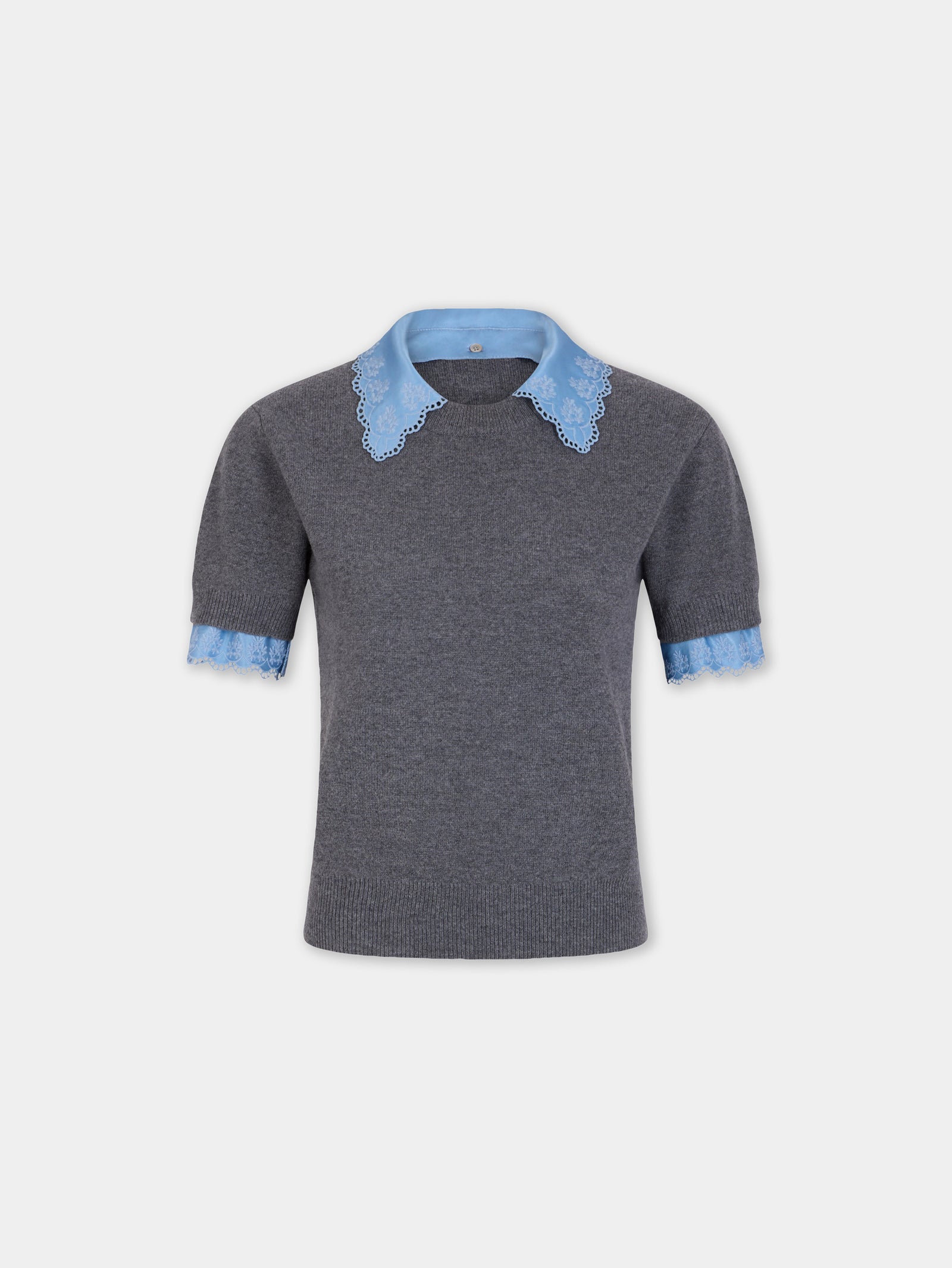 Grey wool and cashmere short-sleeve sweater - Image 1
