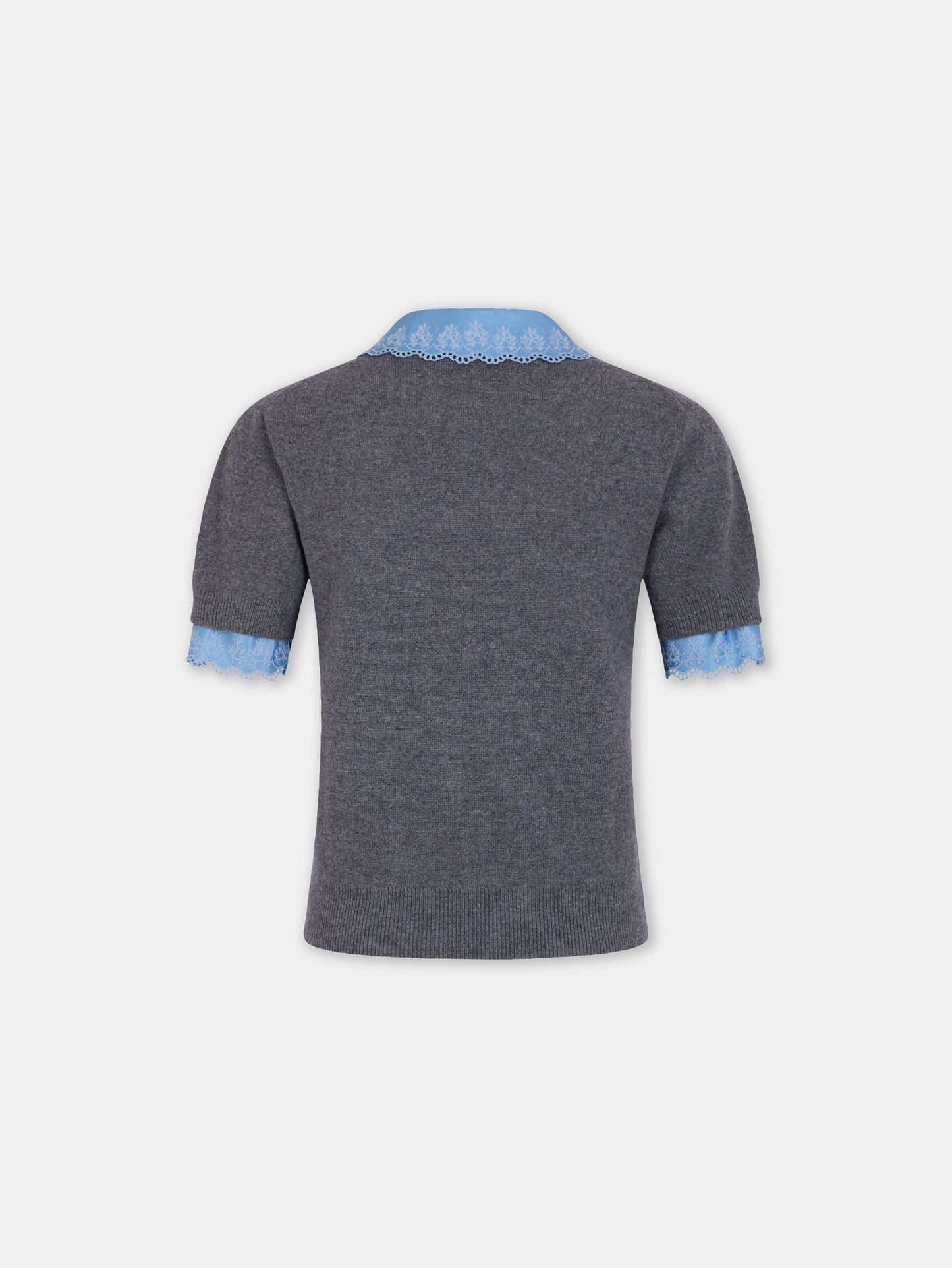 Grey wool and cashmere short-sleeve sweater