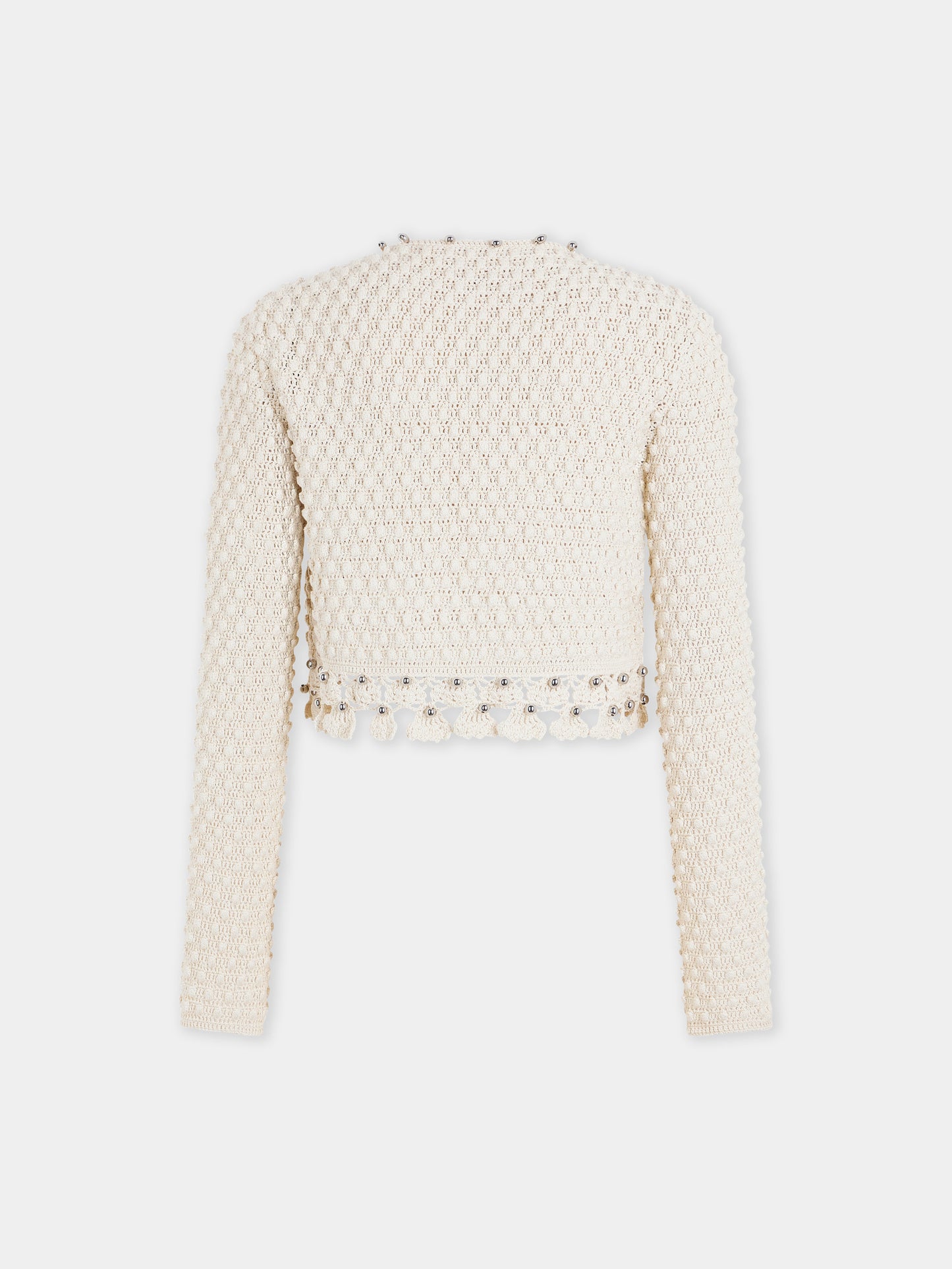 Cardigan à manches longues fait main en crochet écru