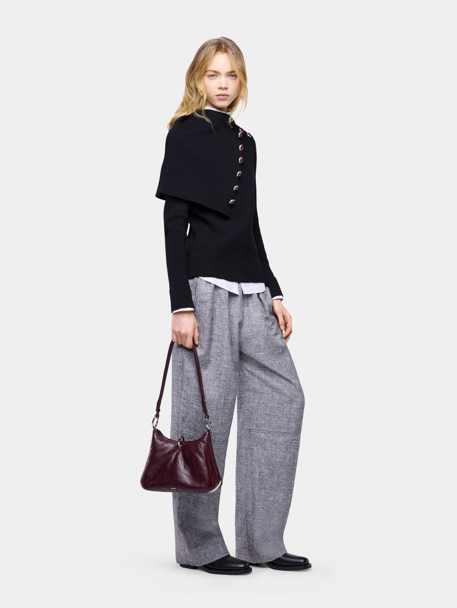 Black wool long-sleeve jumper with jewel buttons - Image 3
