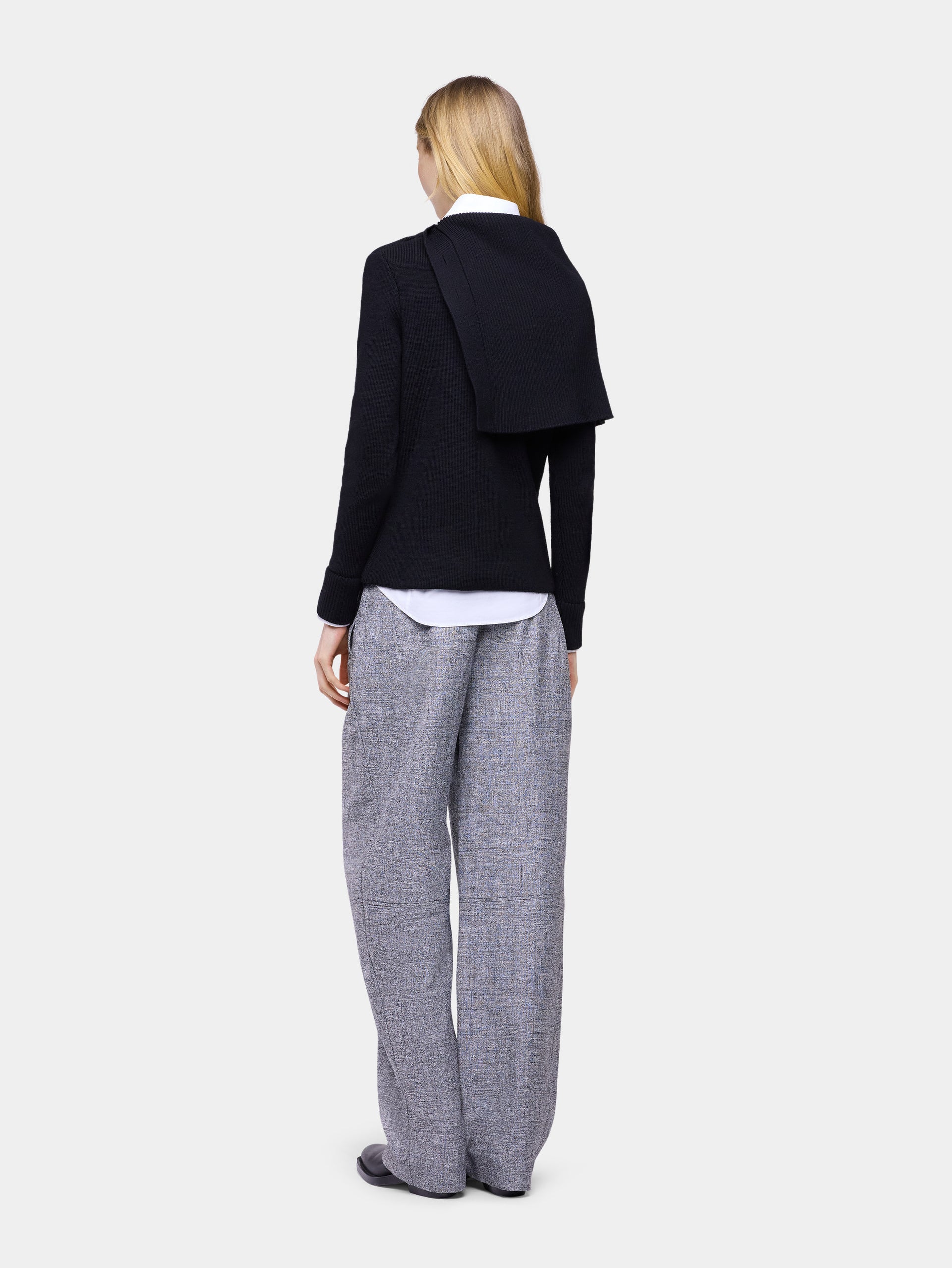 Black wool long-sleeve jumper with jewel buttons