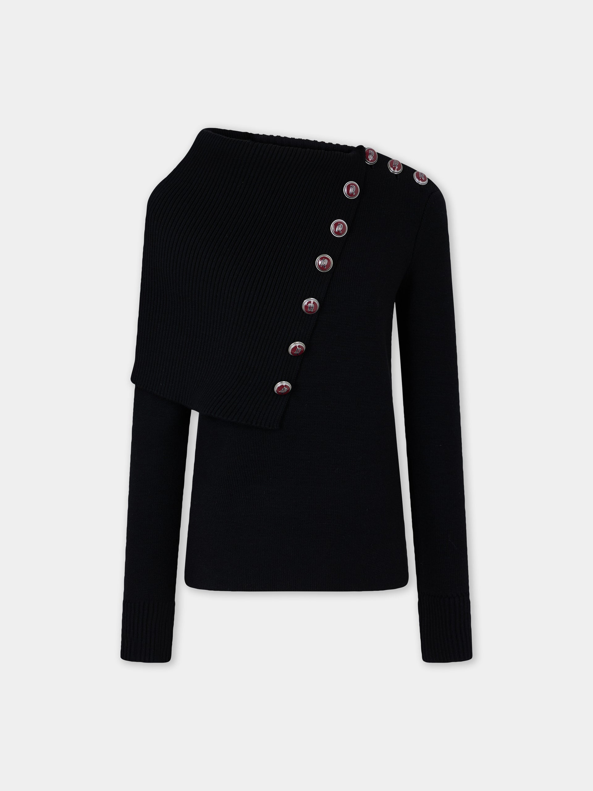 Black wool long-sleeve jumper with jewel buttons