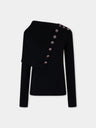 Black wool long-sleeve jumper with jewel buttons
