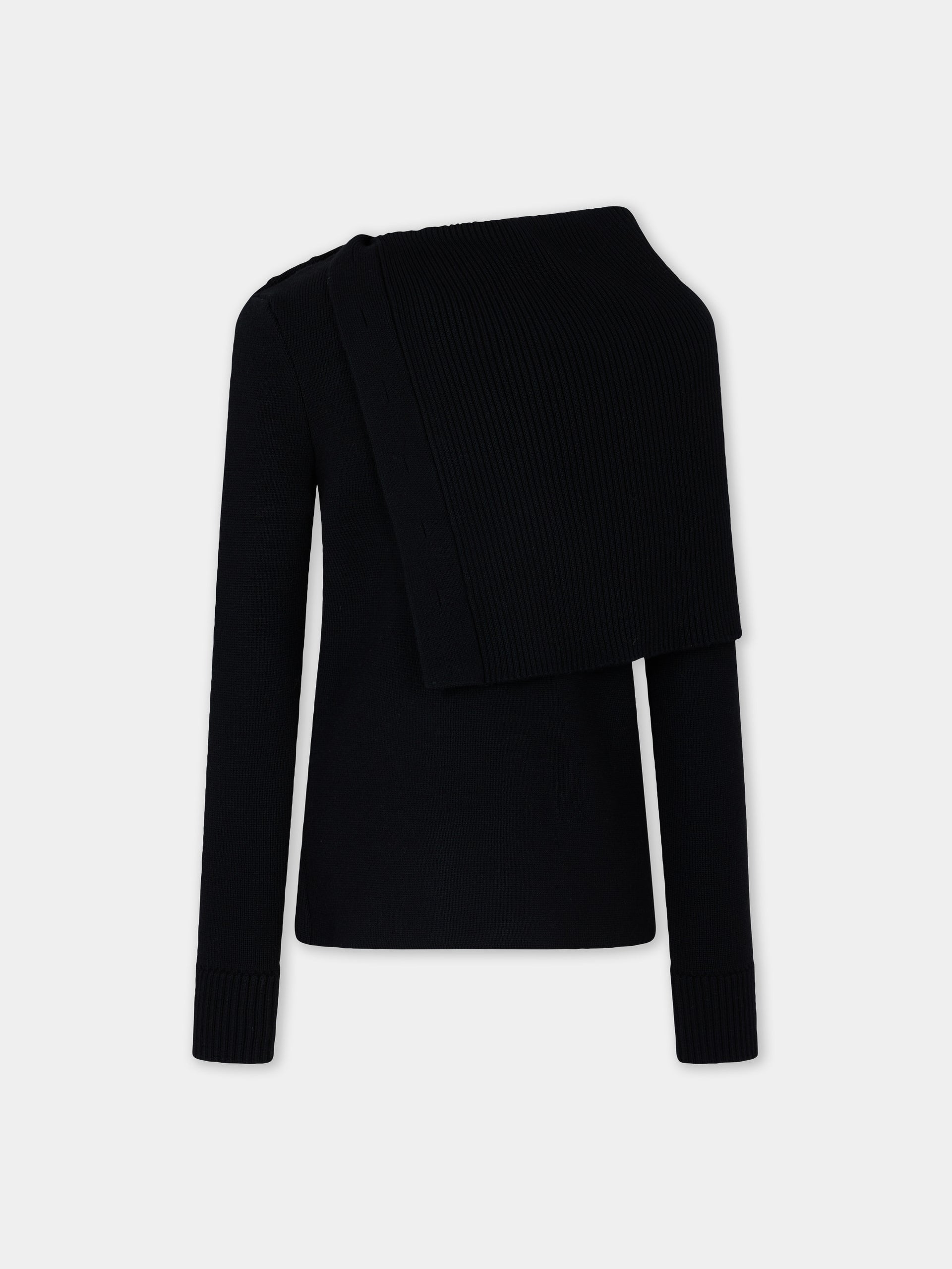 Black wool long-sleeve jumper with jewel buttons