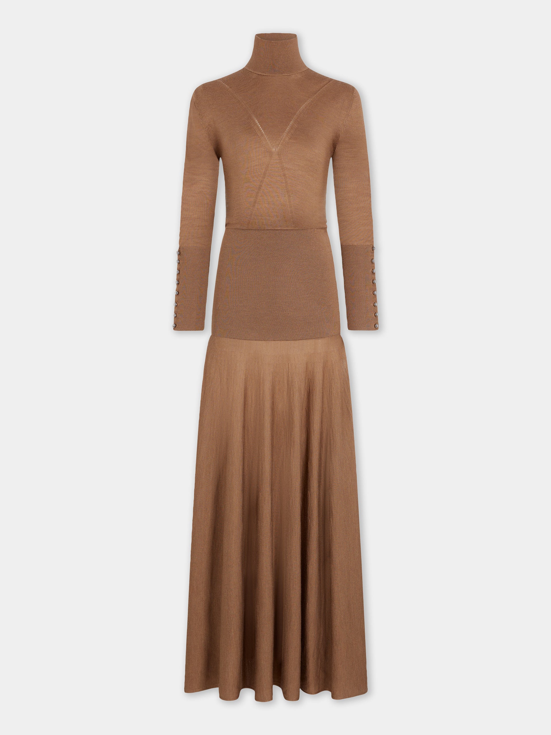 Camel wool long fluid dress
