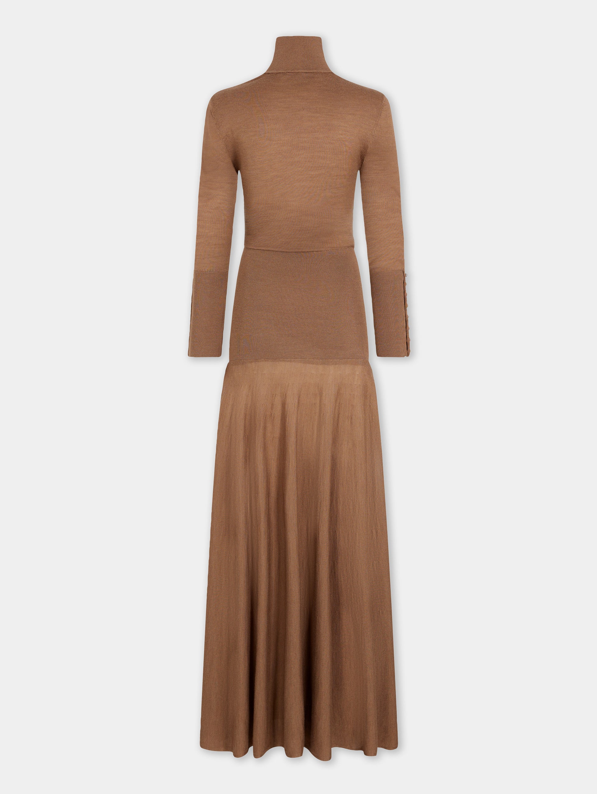 Camel wool long fluid dress