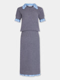 Robe midi à manches courtes en laine et cachemire gris
