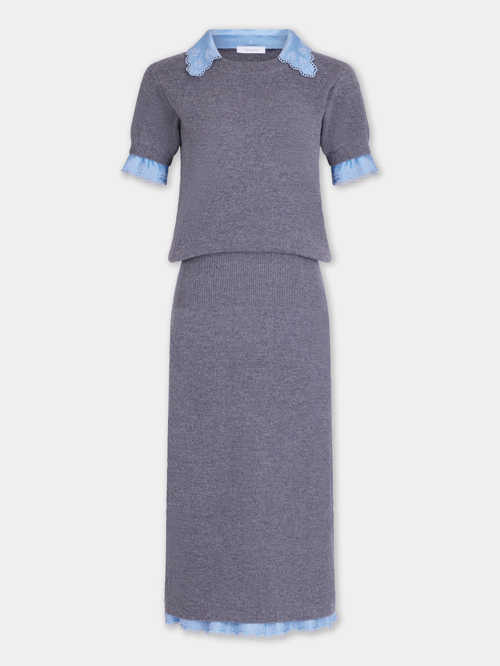 Grey wool and cashmere short-sleeve midi dress