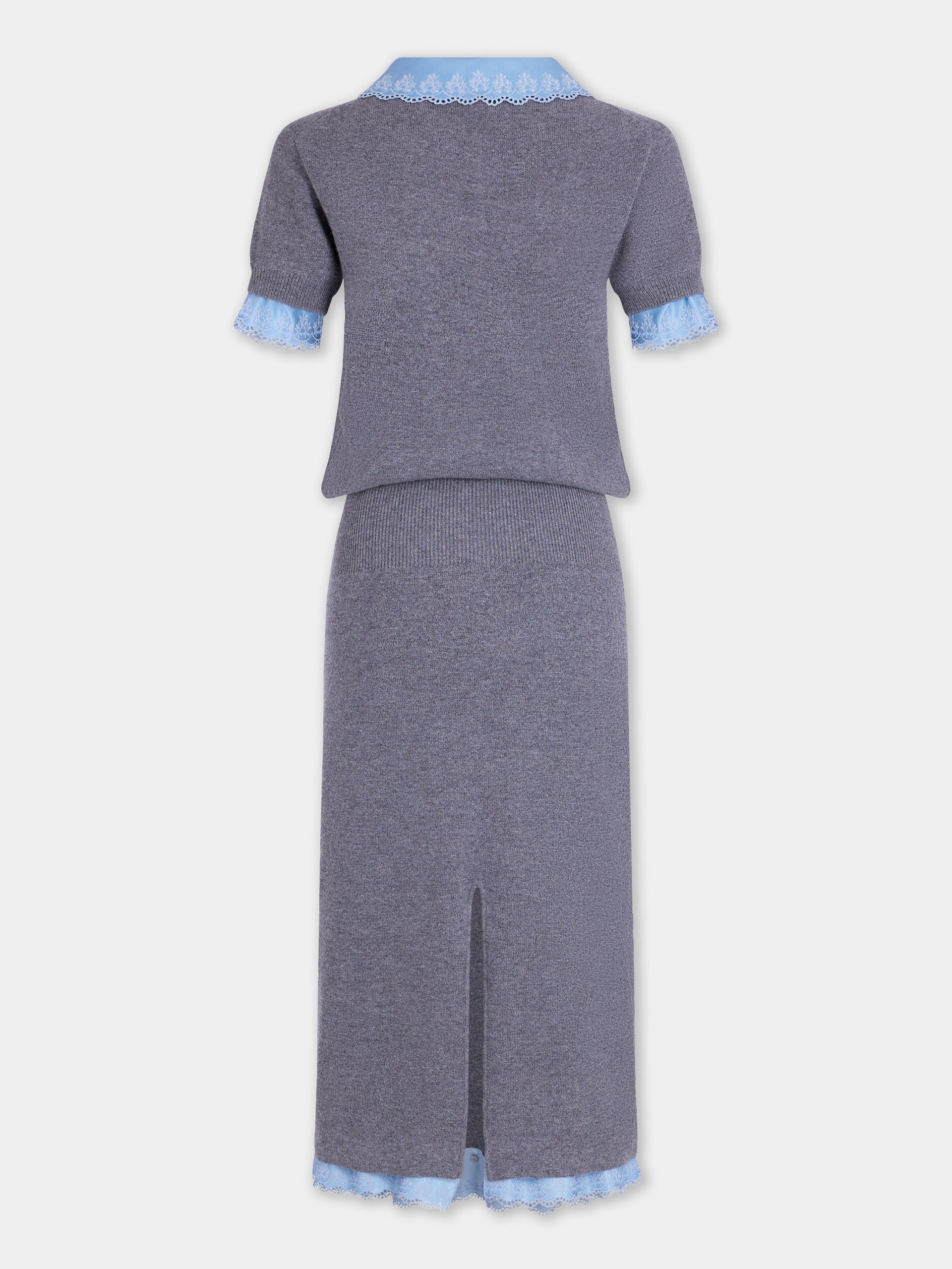 Grey wool and cashmere short-sleeve midi dress