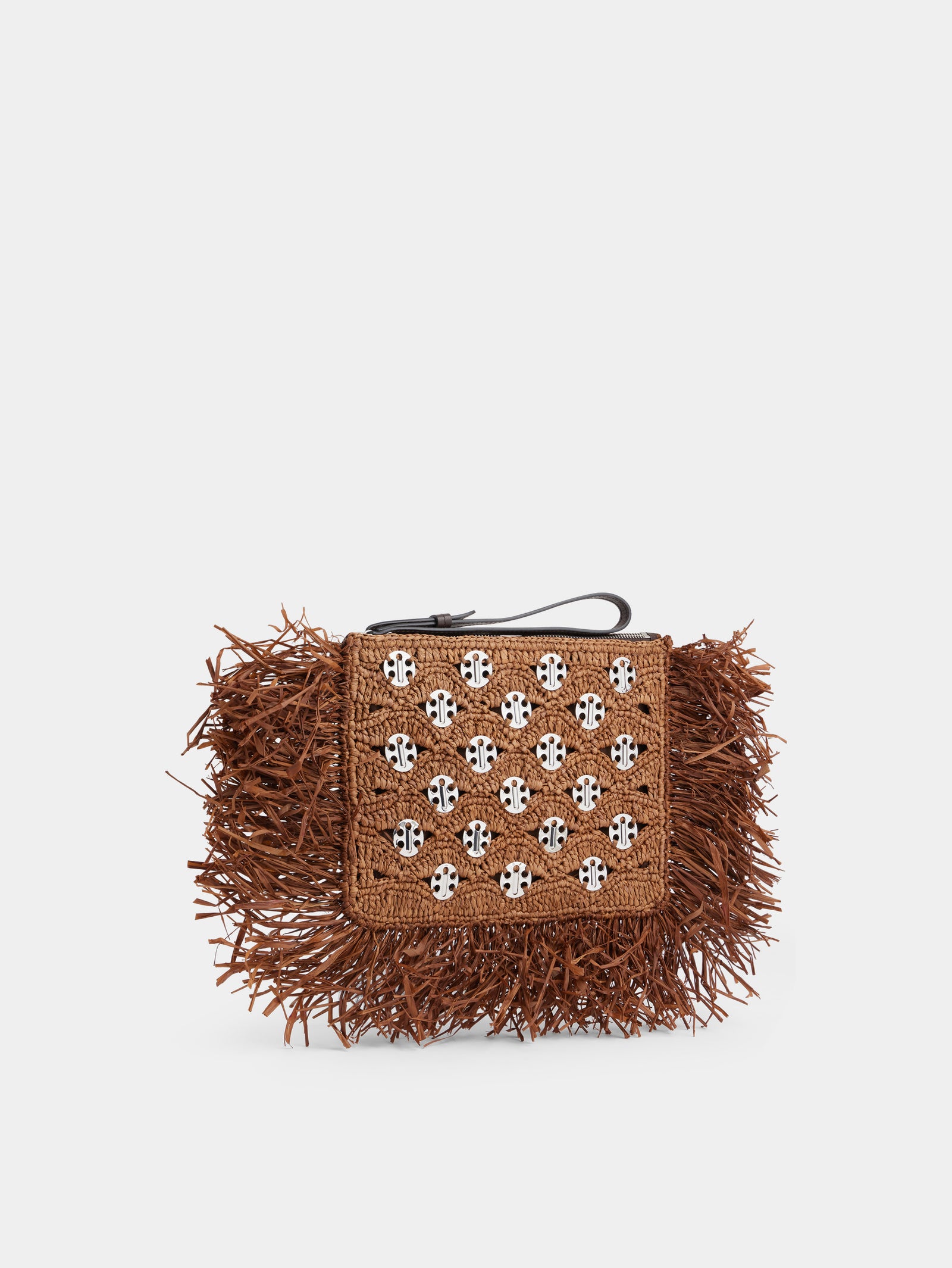 Pouch in dark brown raffia with frills details and silver signature 1969 discs - Image 3
