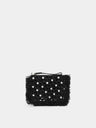 Pouch in black raffia with silver pearls details