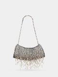 Sac clutch 1969 argentée avec ornements de perles et sequins