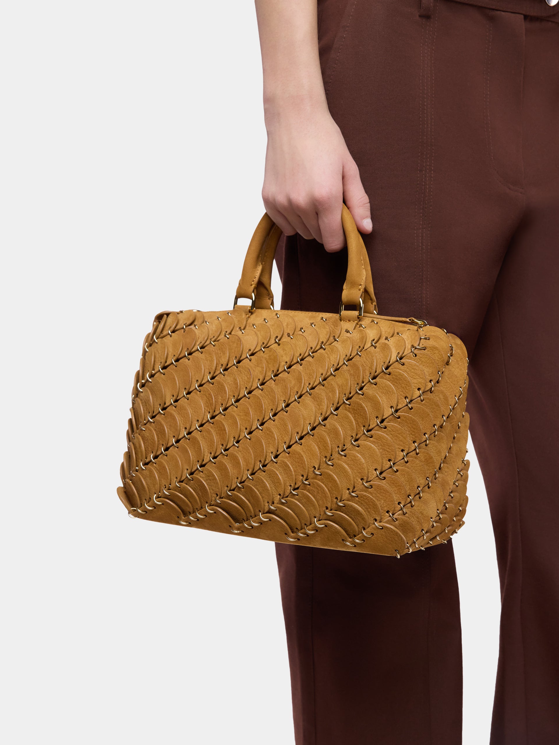 Boston Bag in camel nubuck leather and gold finishing