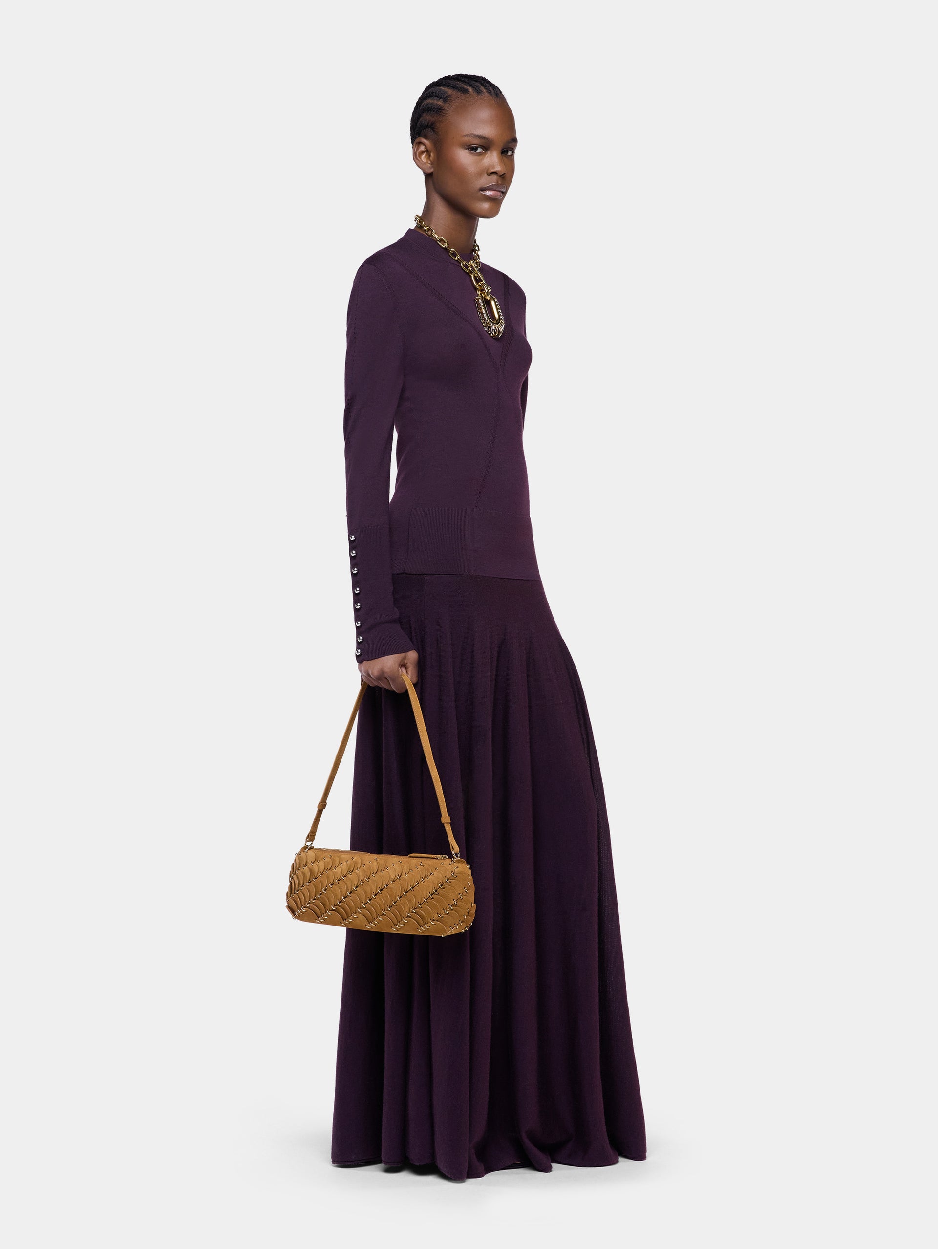 Baguette Bag in camel nubuck leather and gold finishing