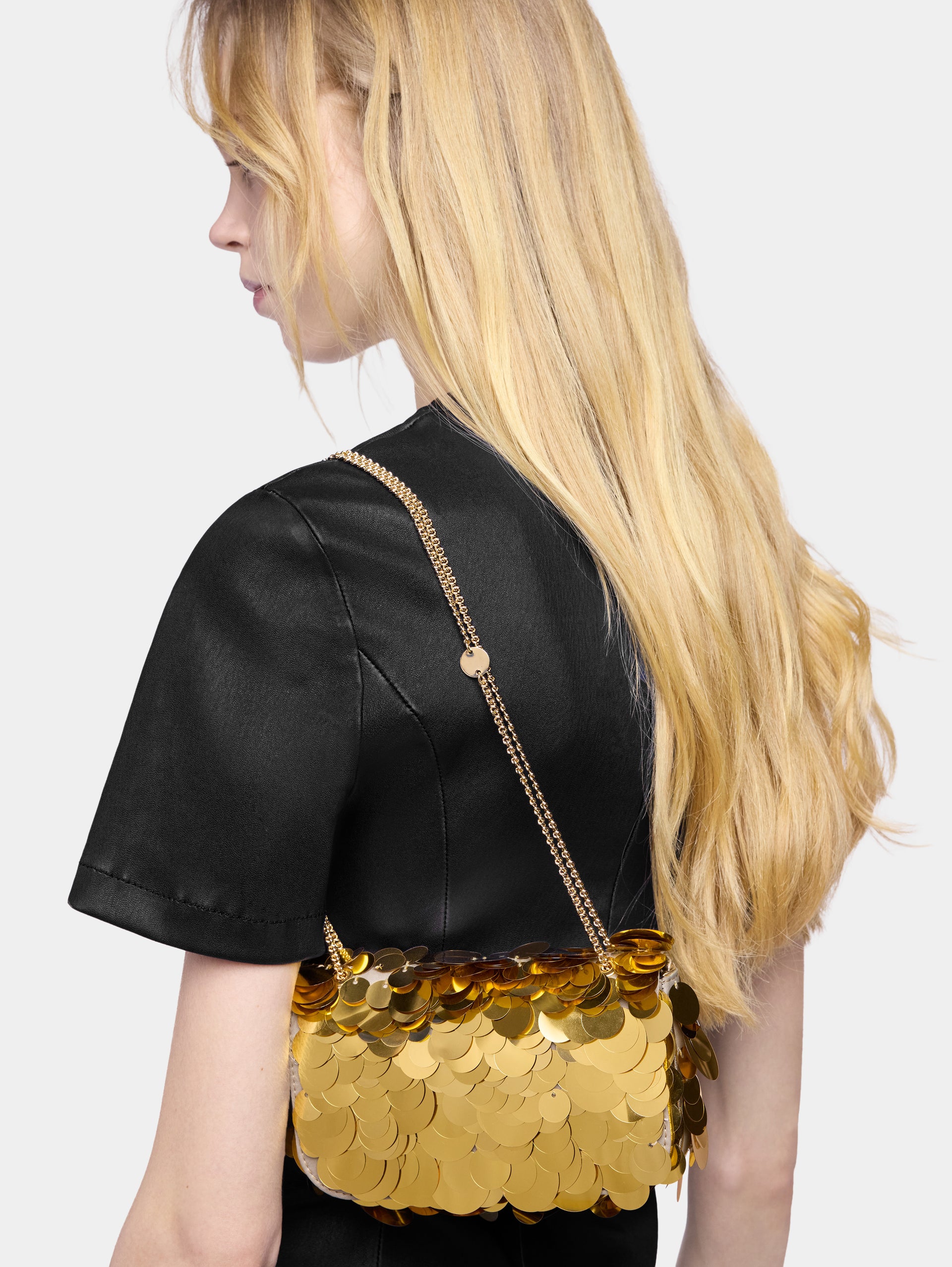Small Sparkle baguette bag with gold sequins embroidery