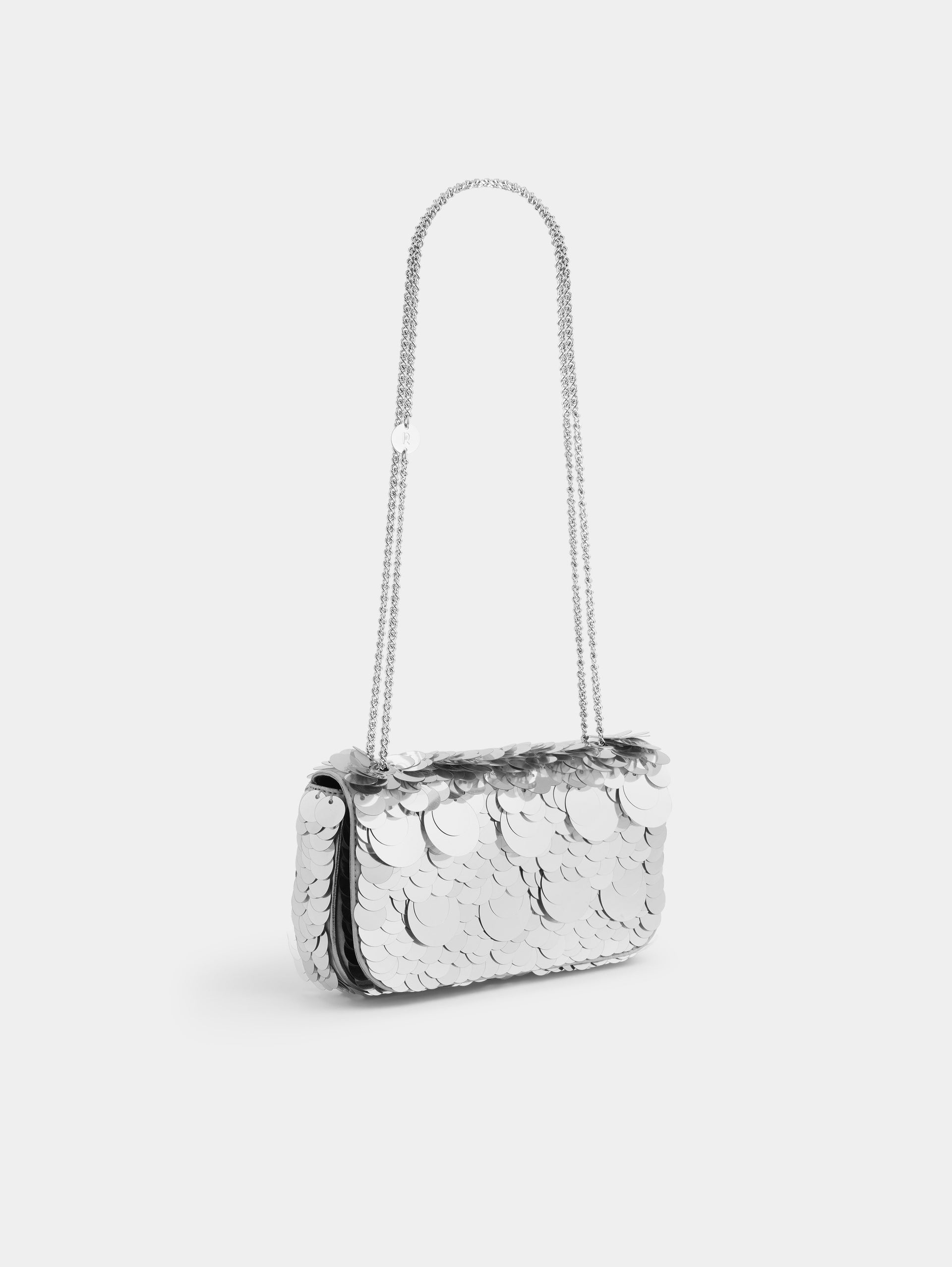 Small Sparkle baguette bag with silver sequins embroidery