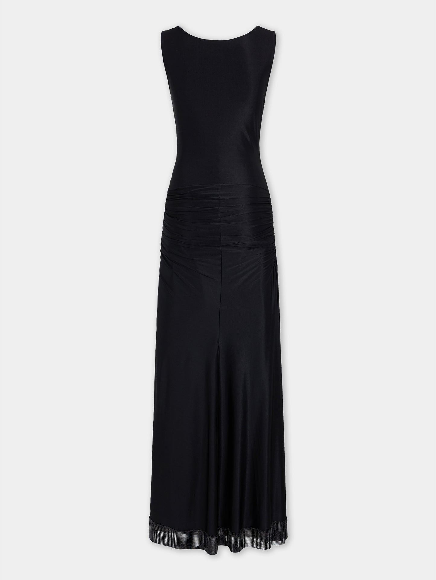 Long black mesh and jersey dress