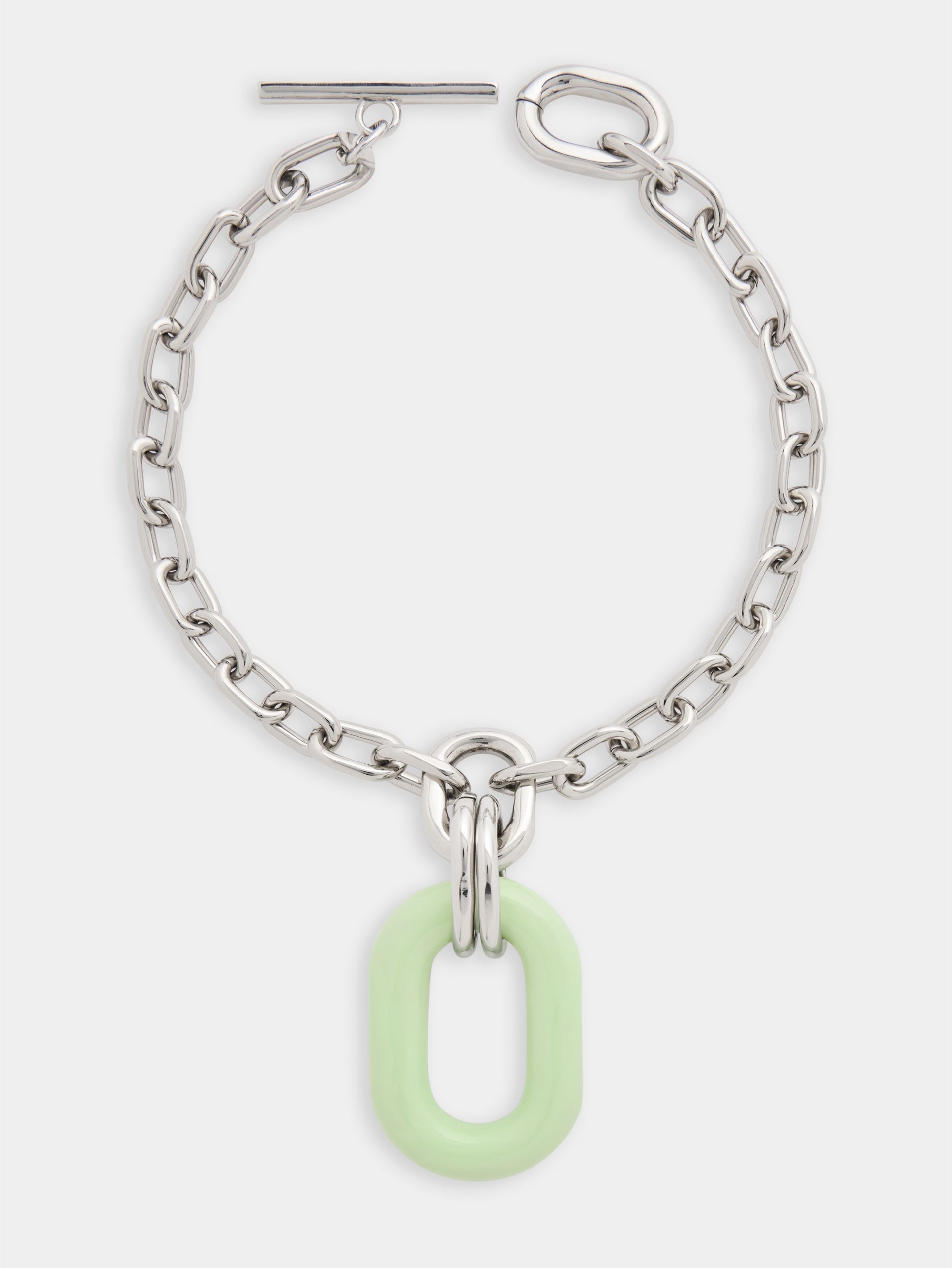 Necklace XL Link in bicolor silver and green packshot front view 3