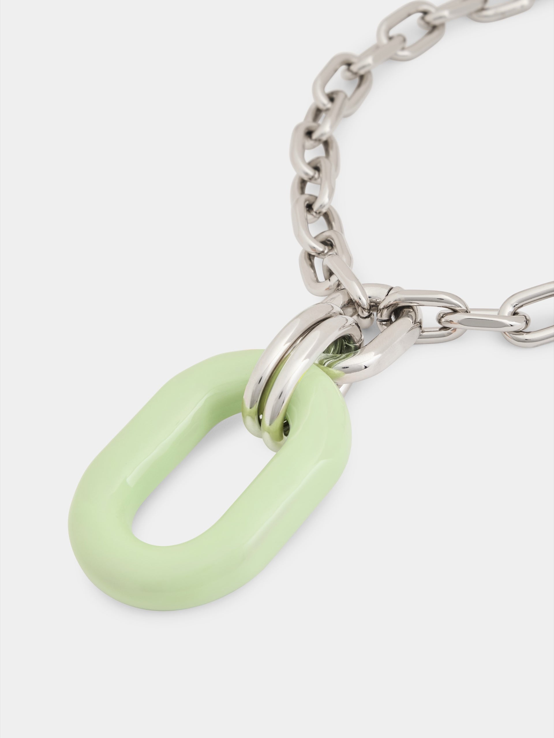 Necklace XL Link in bicolor silver and green packshot front view 4