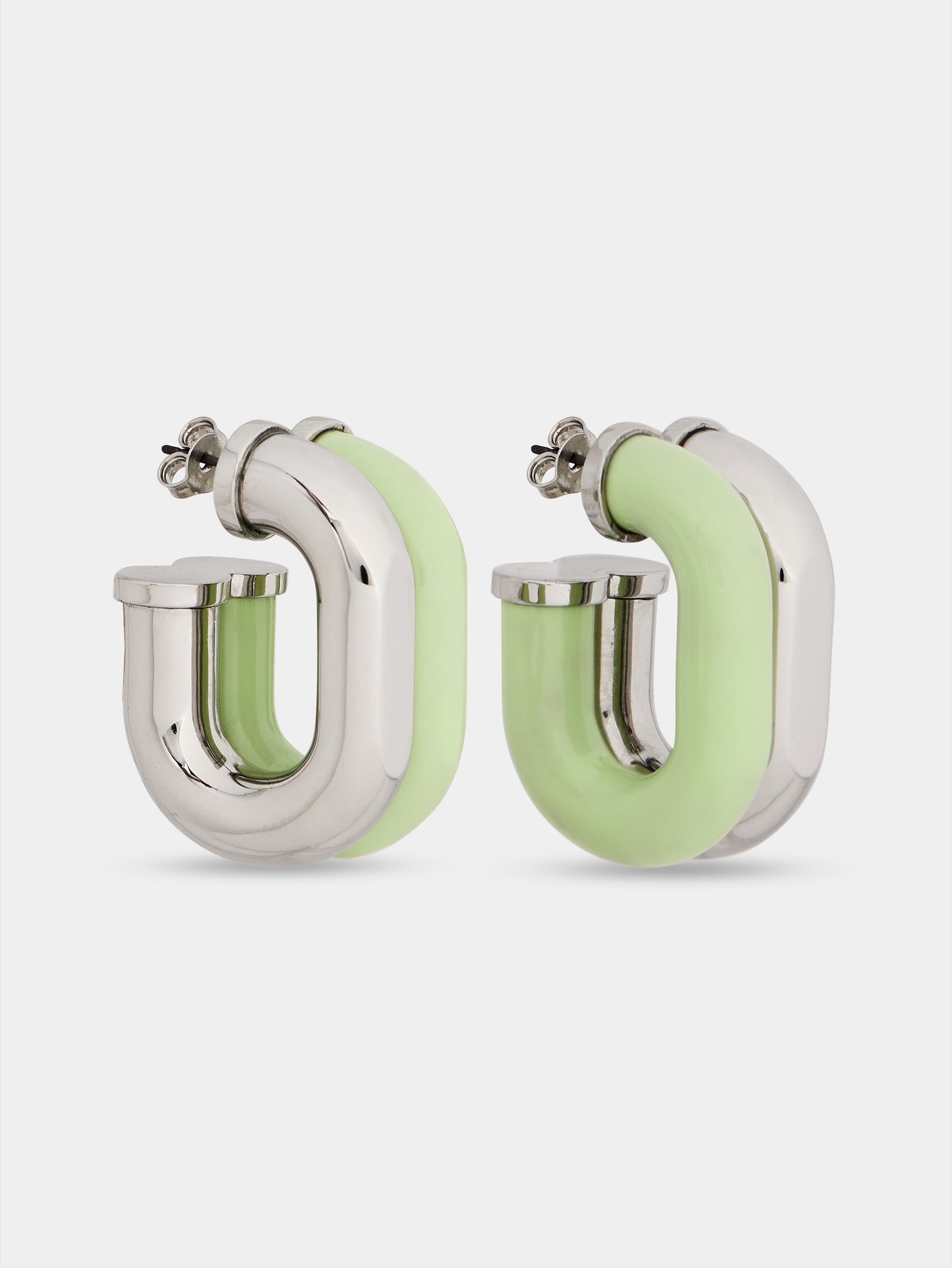 Earrings XL Link in bicolor silver and green packshot front view 1