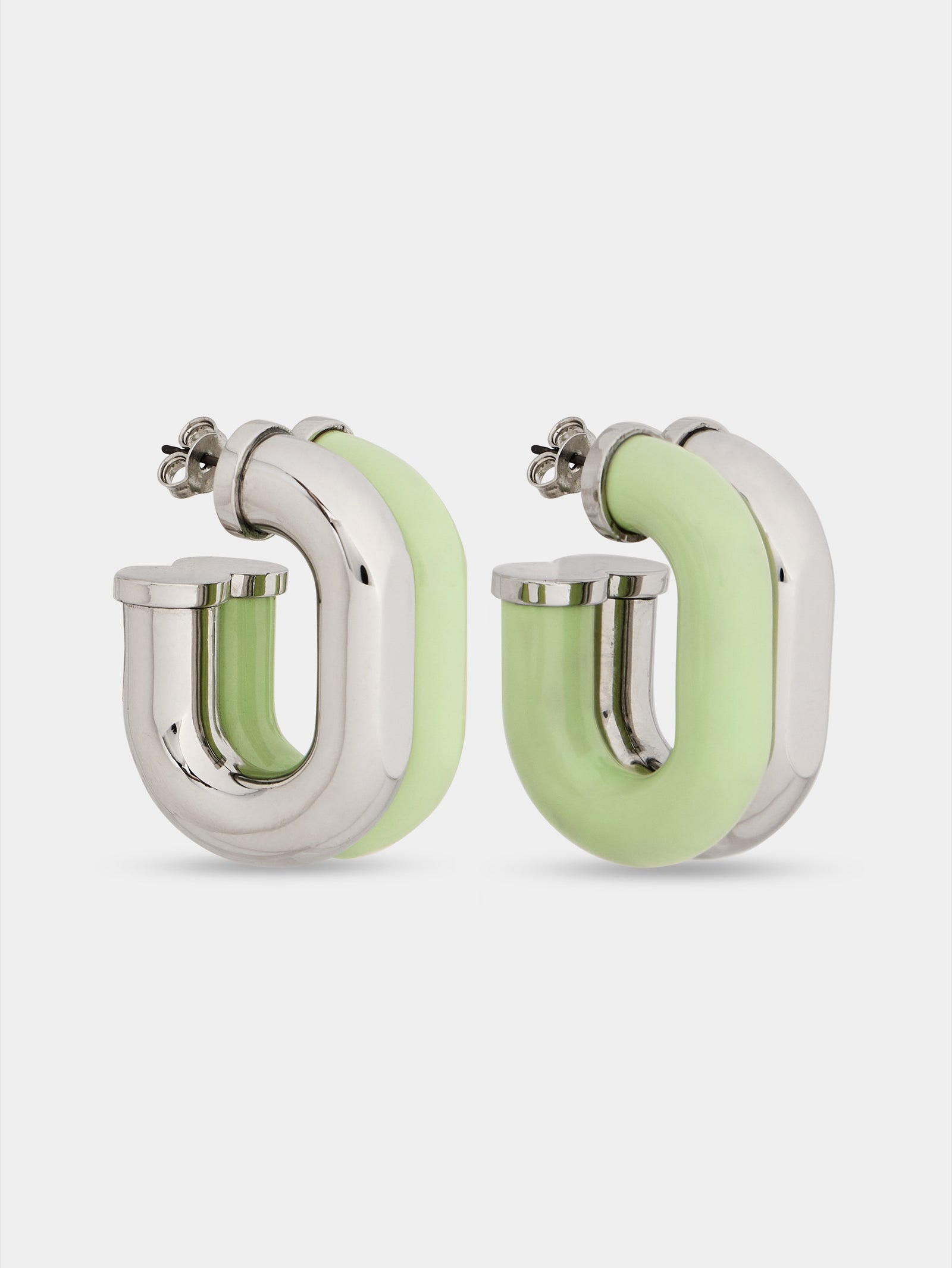 Earrings XL Link in bicolor silver and green packshot front view 1 - Image 1