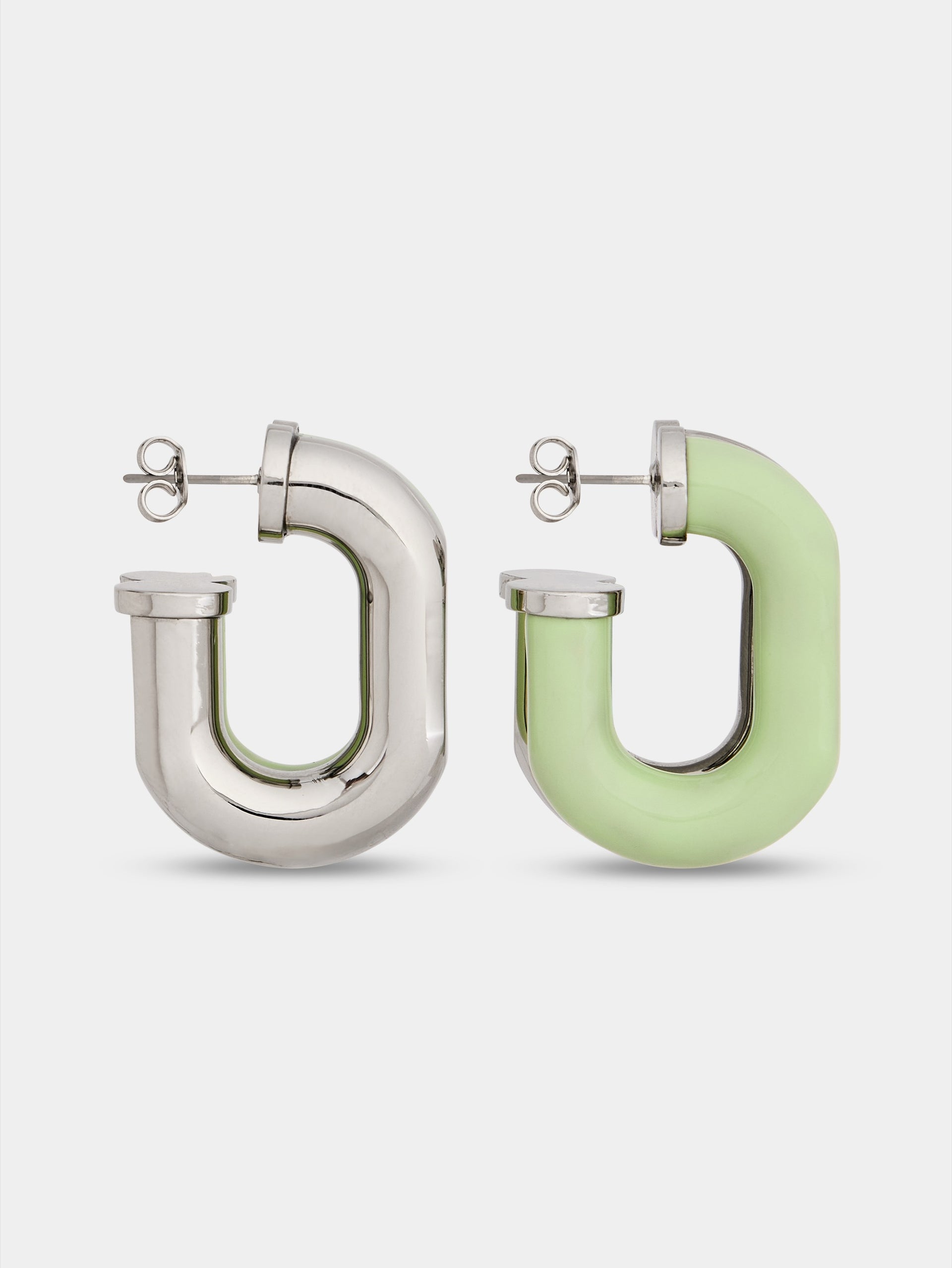 Earrings XL Link in bicolor silver and green packshot front view 4