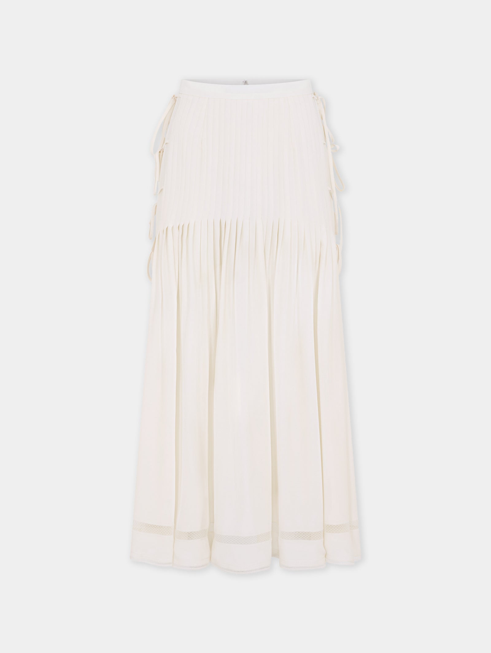 Midi Skirt in Off-White Viscose Crepe with Side Bow Details position 1 - Image 1
