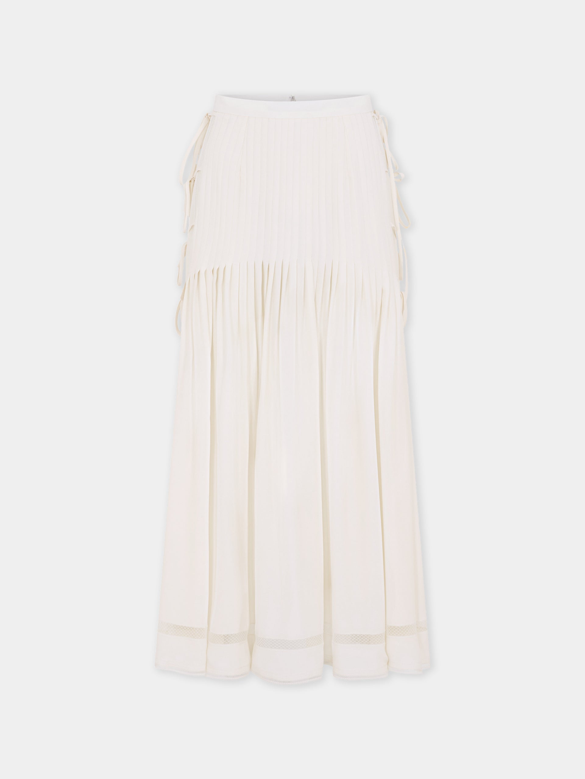 Midi Skirt in Off-White Viscose Crepe with Side Bow Details position 1