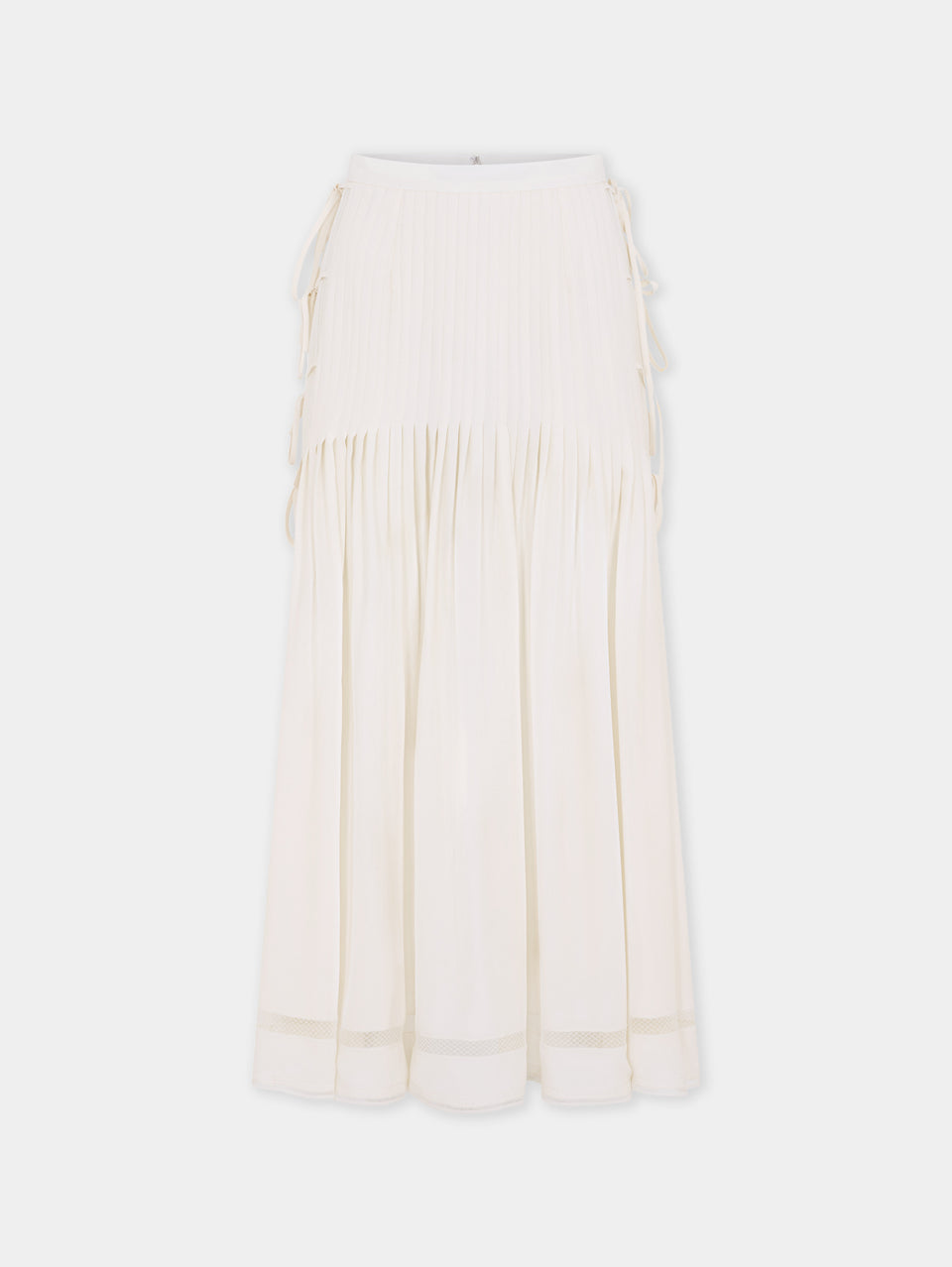Midi Skirt in Off-White Viscose Crepe with Side Bow Details position 1 - Image 1