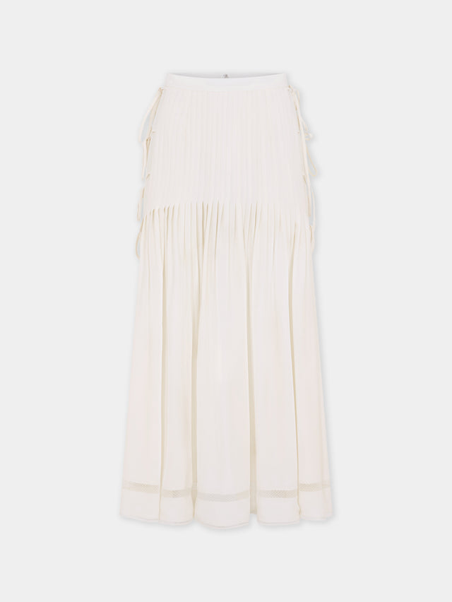 Jupe midi en crêpe de viscose ivoire avec détails nœuds sur les côtés - Image 1