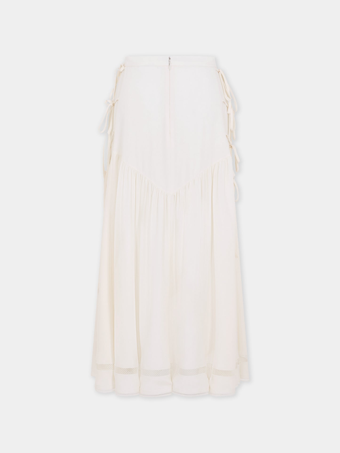 Midi Skirt in Off-White Viscose Crepe with Side Bow Details