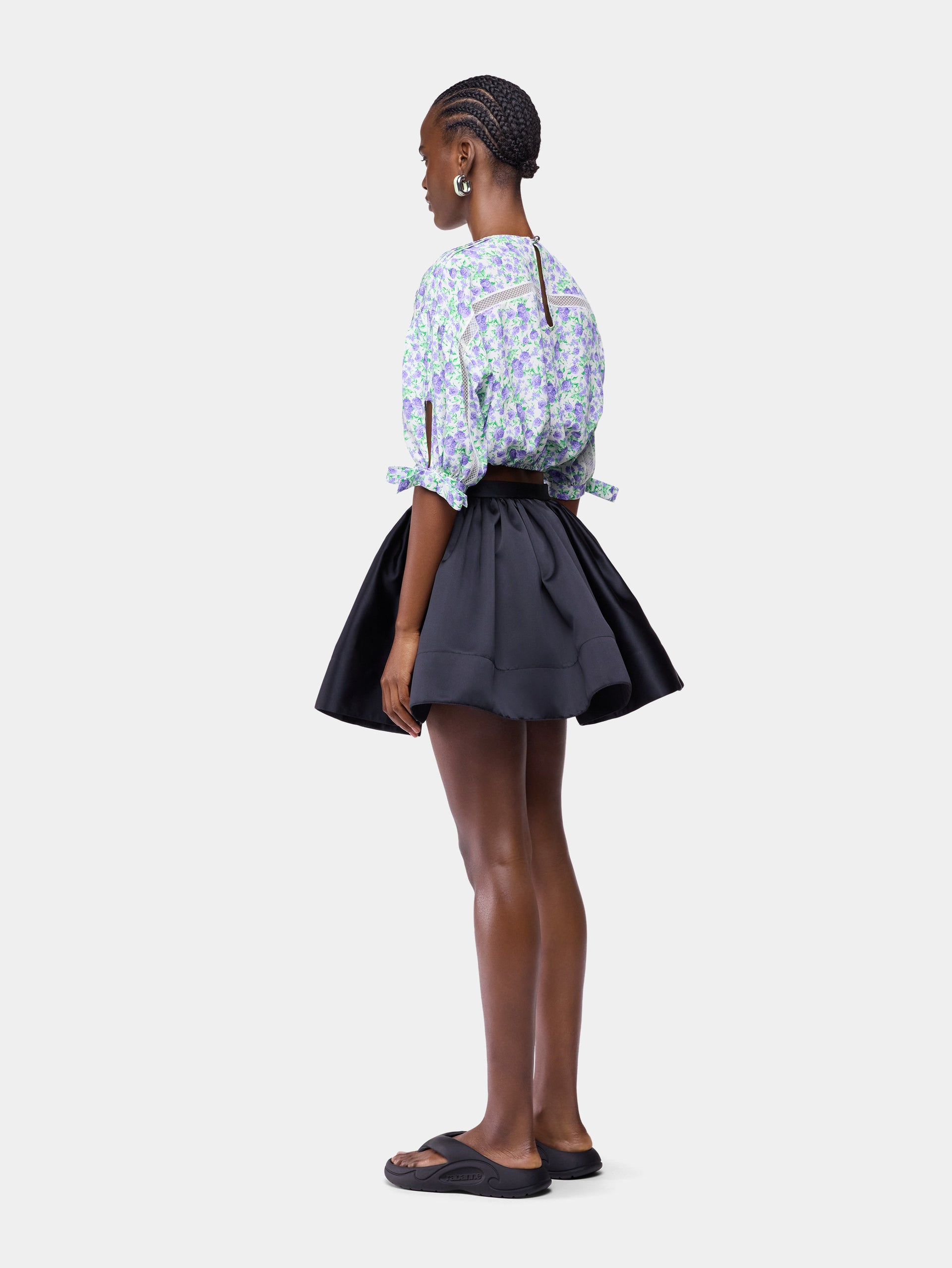 Crop Top in Blue Liberty-Printed Viscose Crepe with Puff Sleeves position 4