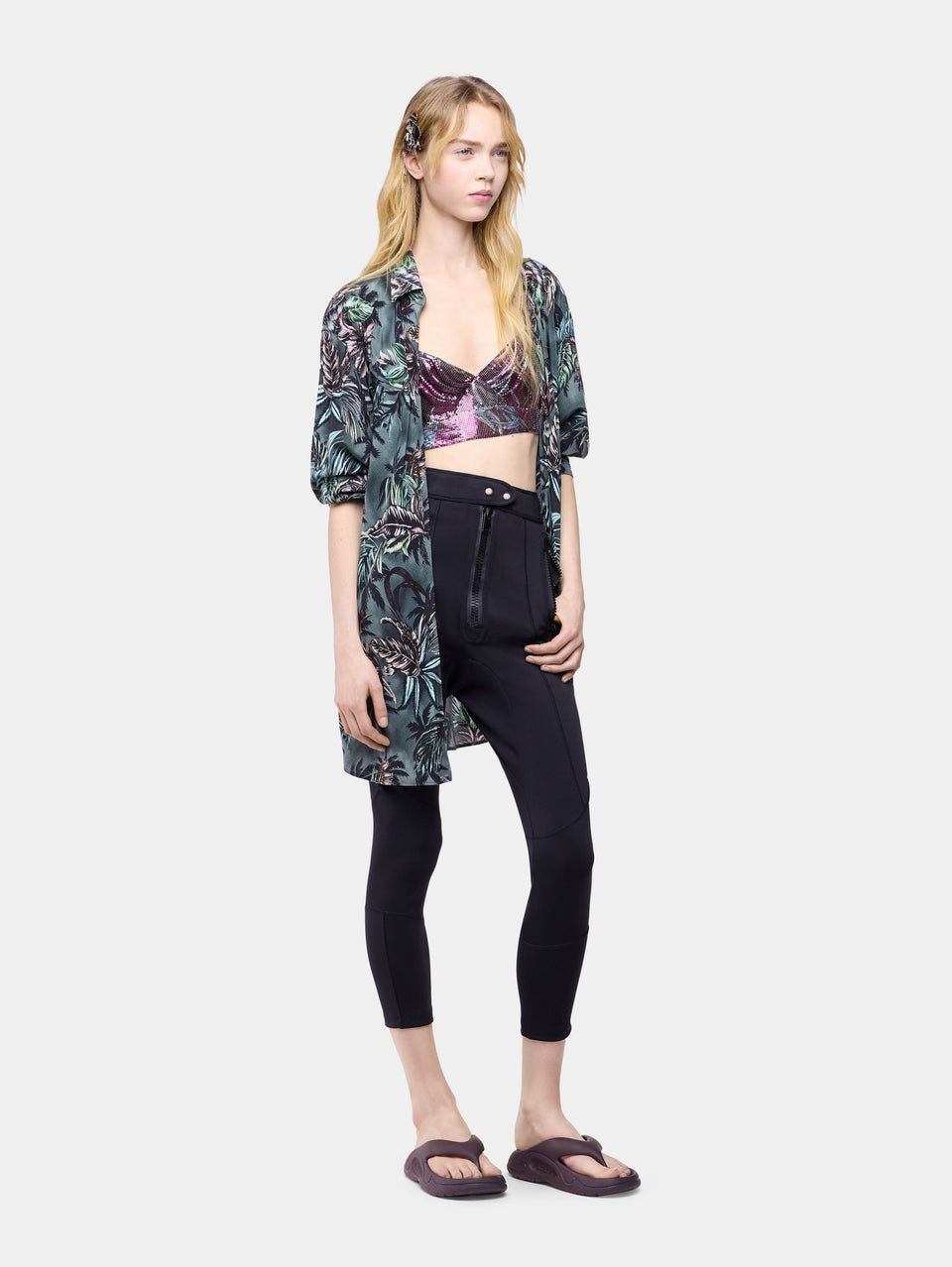 Oversized Shirt in Floral-Printed Silk Crepe packshot front view 2 - Image 2