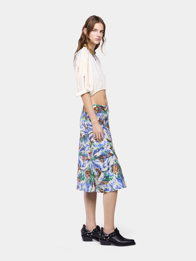 Midi Skirt with Multicolor Floral-Shaped Sequin Embroidery - Image 2