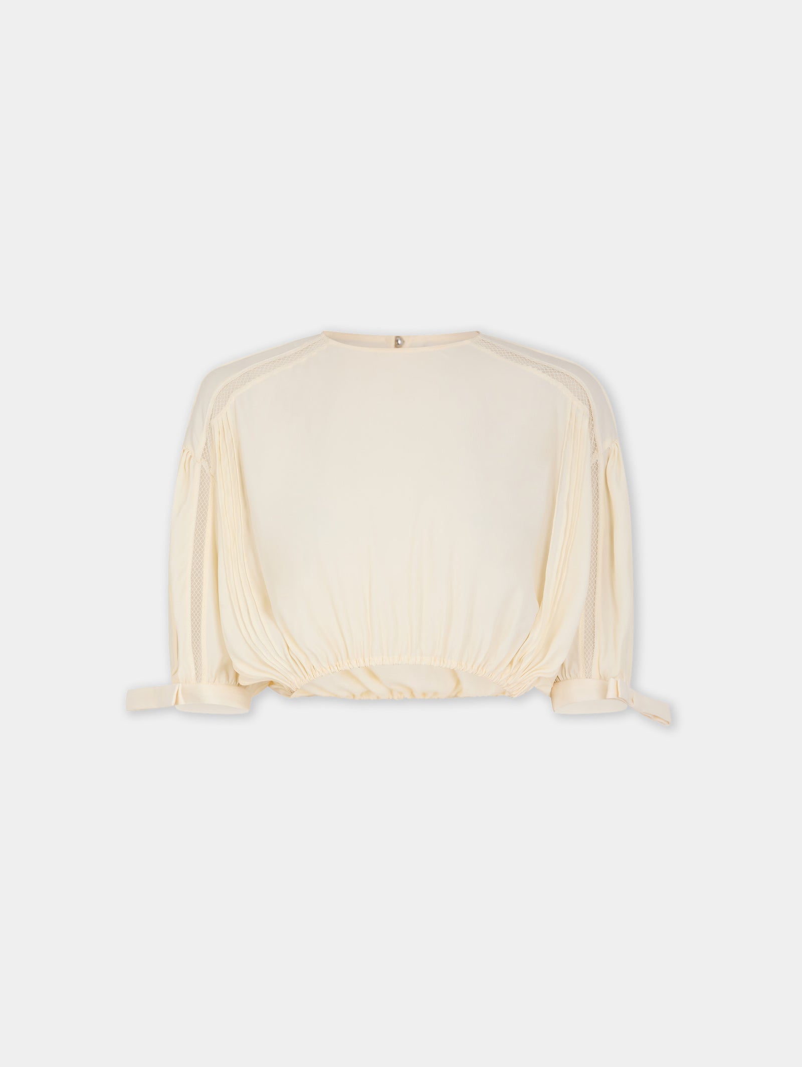 Top court en crêpe de viscose ivoire avec manches bouffantes - Image 1