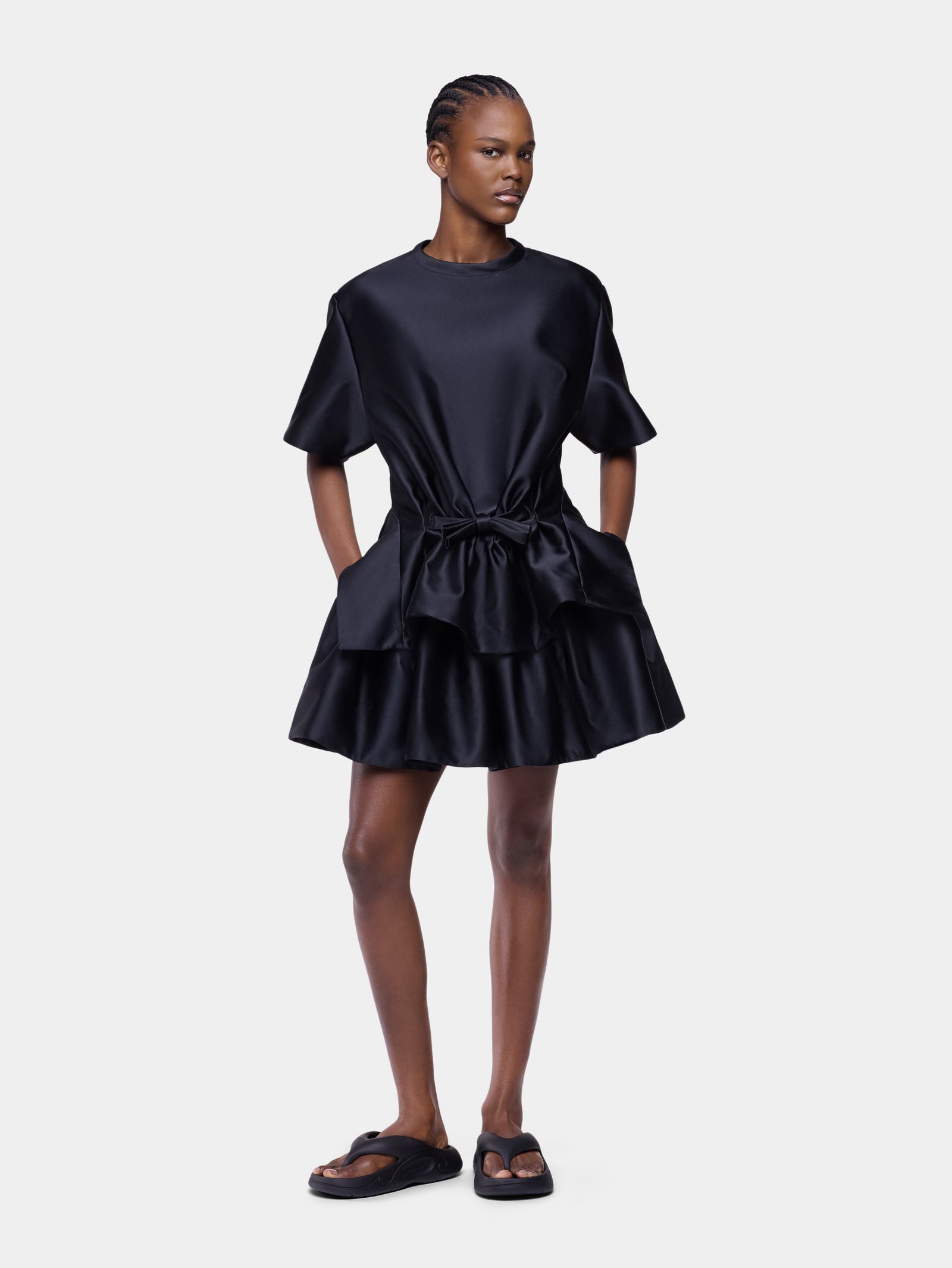 Tailored top in black satin with bow detail position 2 - Image 2