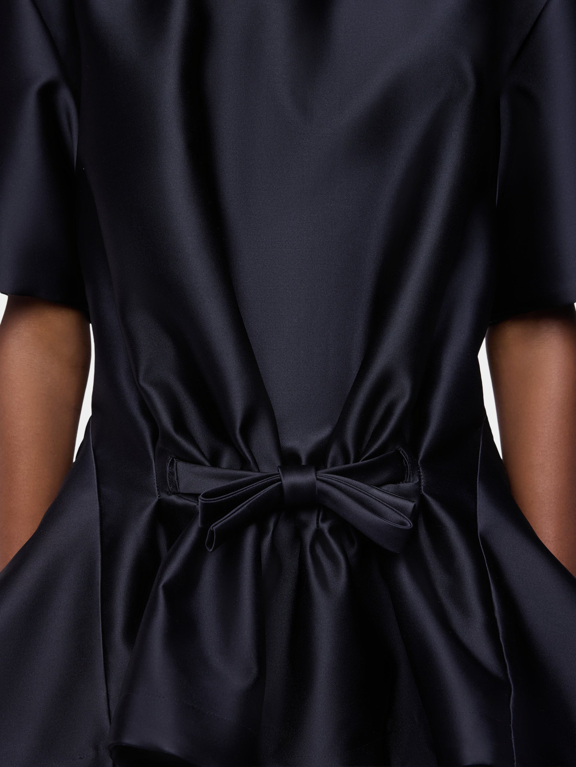 Tailored top in black satin with bow detail position 5