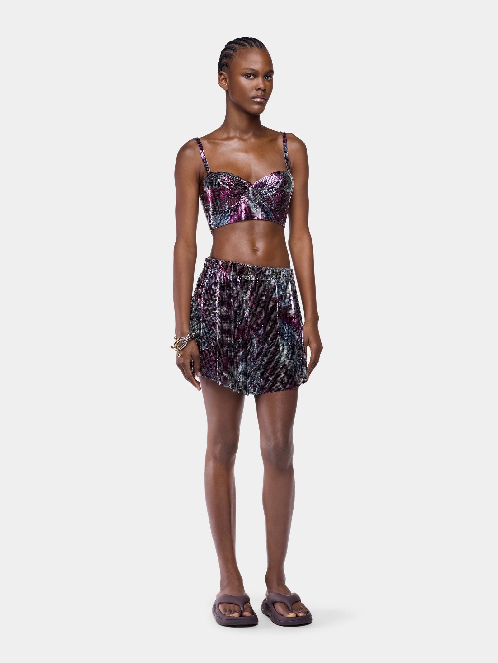 Sleeveless Bralette Top in Palm Tree-Printed Mesh packshot front view 2 - Image 2