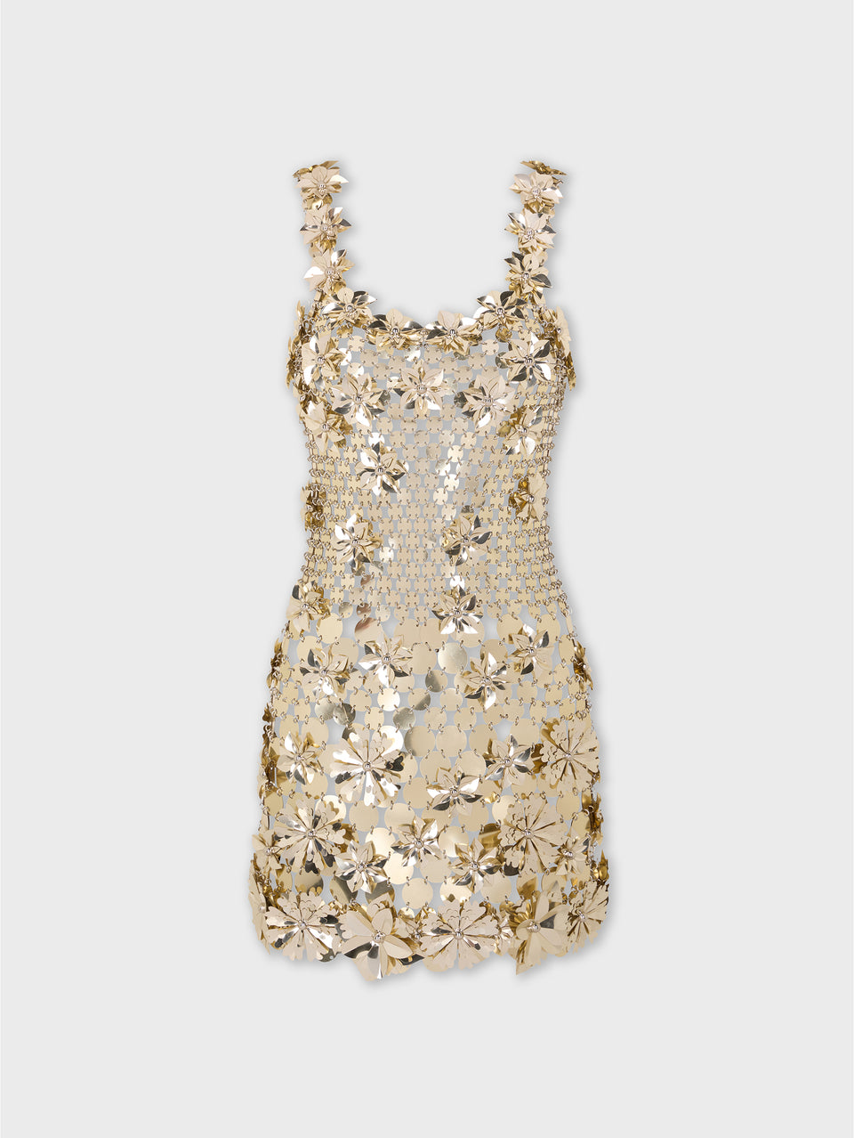 Mini dress in bi-color assemblage with flower details - Image 1