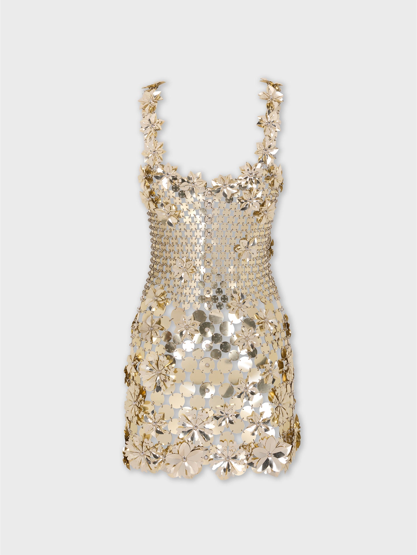 Mini dress in bi-color assemblage with flower details