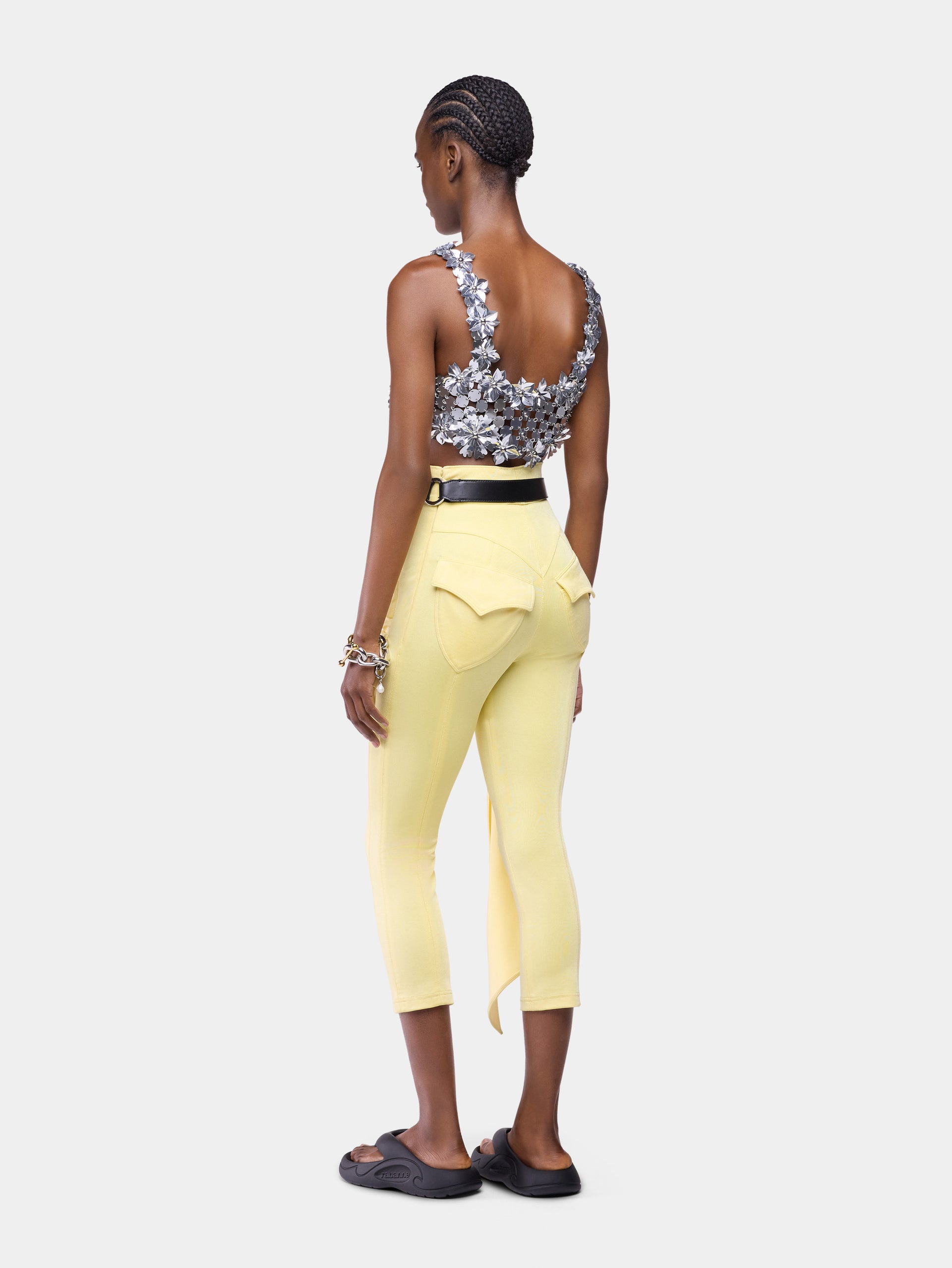 Capri pant in yellow cotton with frill detailing position 3